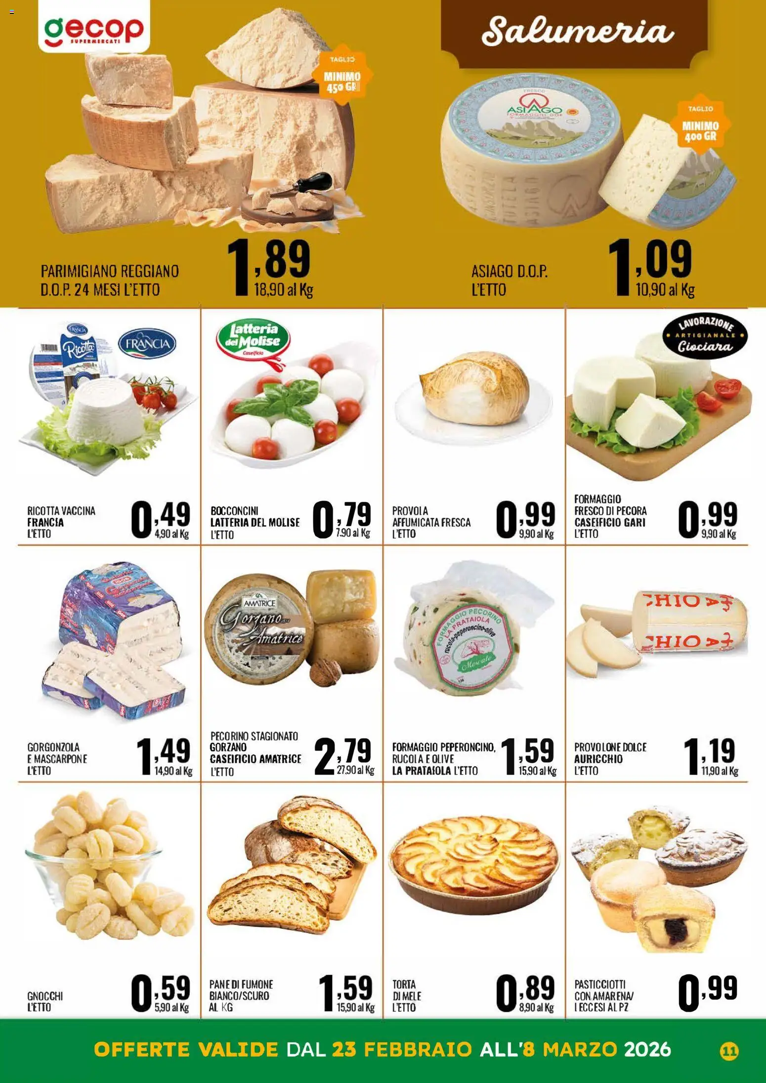 Volantino GECOP del 23.02.2026 | Pagina: 11 | Prodotti: Formaggio, Torta, Ricotta, Pecorino