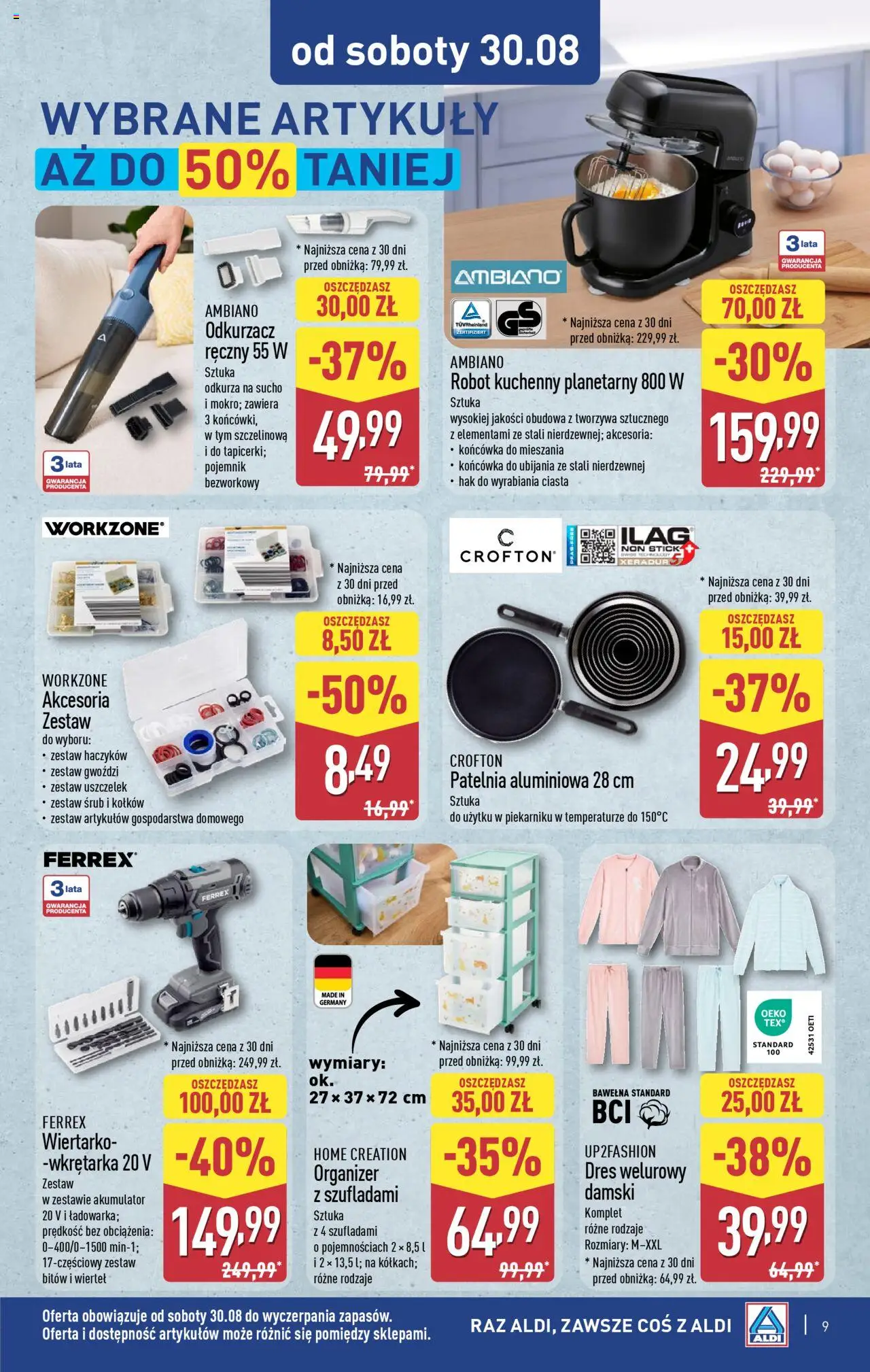 Aldi Gazetka - Hity od Środy i od Soboty od 27.08.2025 | Strona: 9 | Produkty: Robot kuchenny, Odkurzacz, Robot, Patelnia