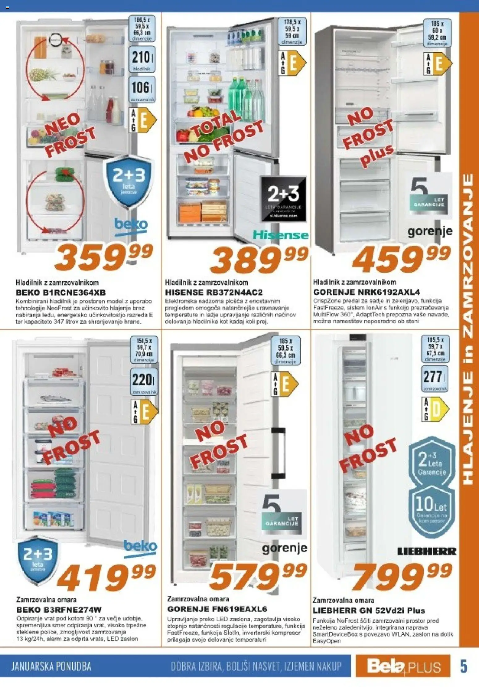 Novi Bela plus katalog ponudbe – veljaven od 19.01.2026 | Stran: 5 | Izdelki: Hladilnik, Omara, Zamrzovalna omara, Sadje