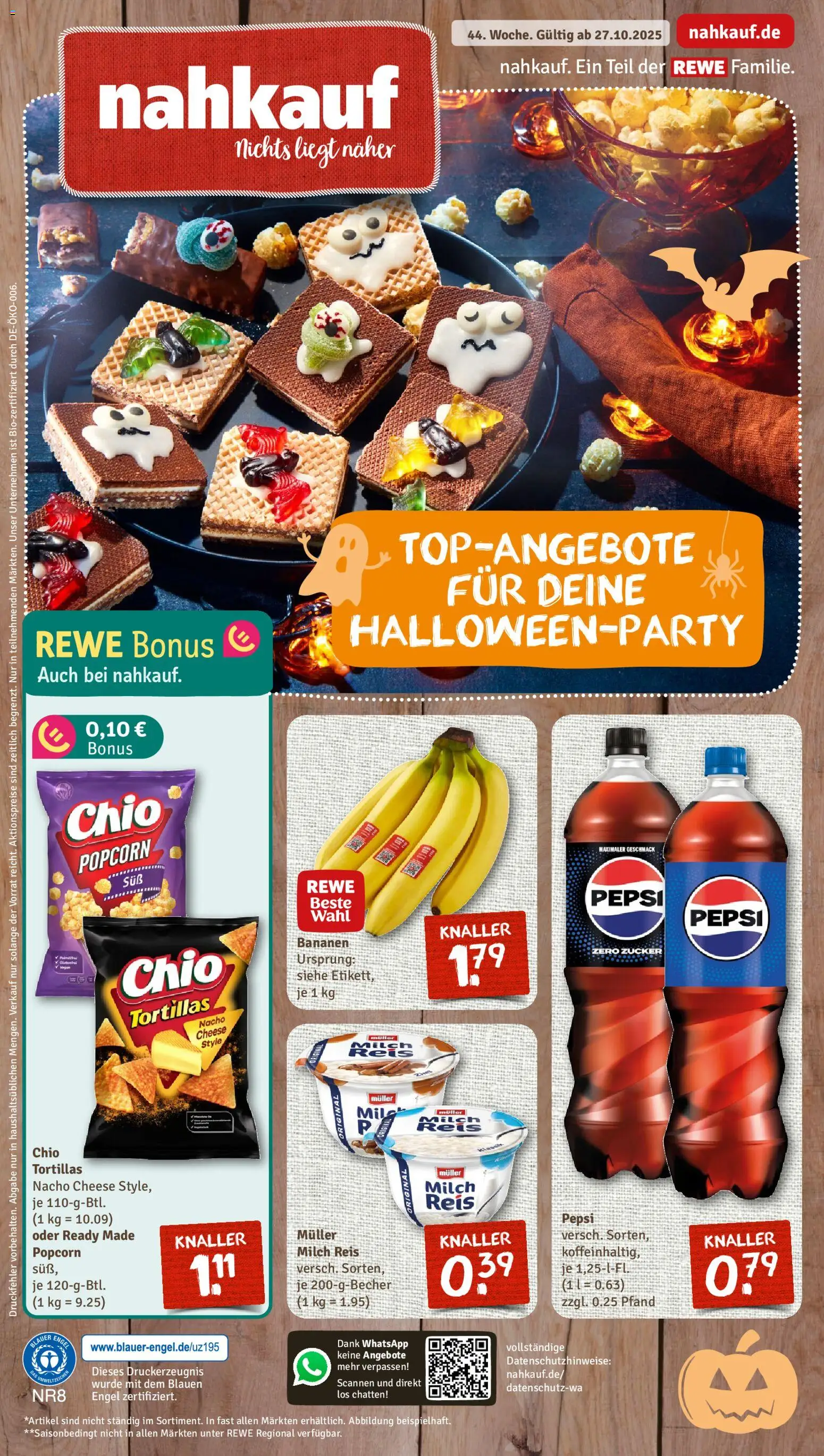 Nahkauf Prospekt – gültig ab 26.10.2025 | Seite: 1 | Produkte: Milch, Bananen, Pepsi, Reis