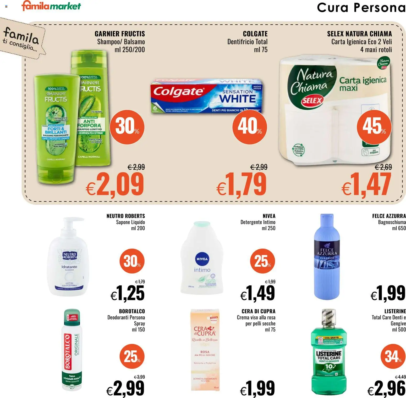Volantino Famila del 08.01.2026 | Pagina: 14 | Prodotti: Sapone, Tè, Crema viso, Intimo