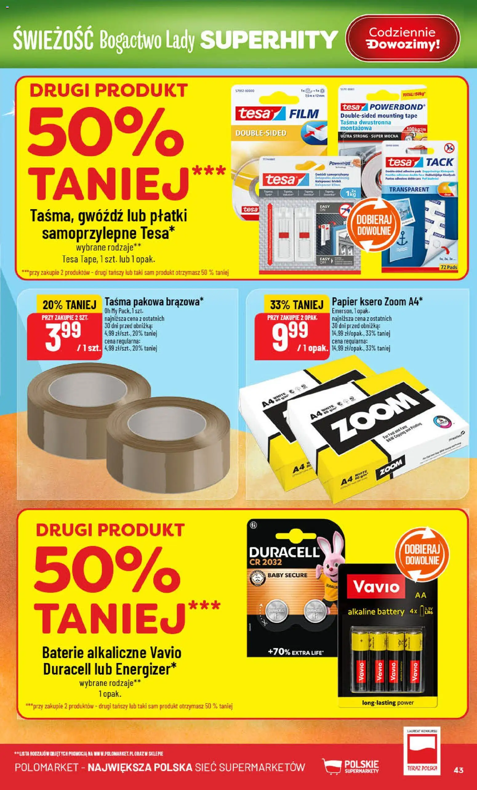 POLOmarket Gazetka od 21.01.2026 | Strona: 43 | Produkty: Baterie, Płatki, Papier ksero