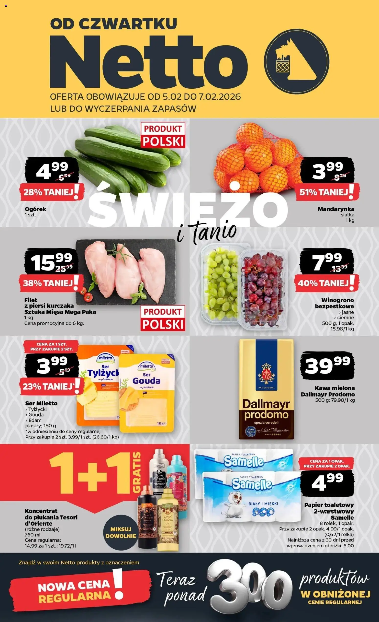 Netto gazetka - Spożywcza od 05.02.2026 | Strona: 1 | Produkty: Winogrono, Ser, Kawa, Filet z piersi kurczaka