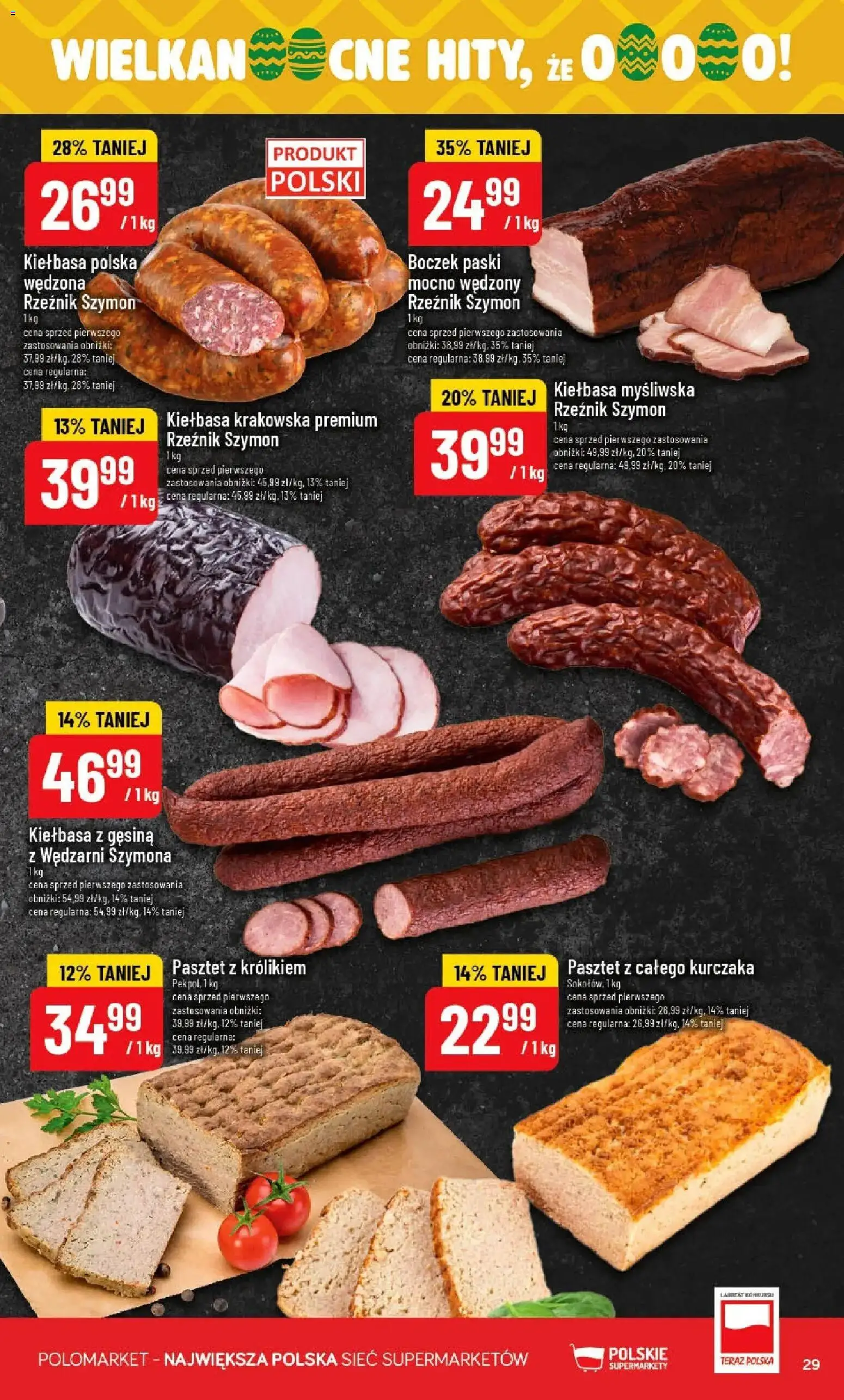 POLOmarket gazetka od 01.04.2026 | Strona: 29 | Produkty: Kiełbasa, Myśliwska, Kiełbasa krakowska, Boczek