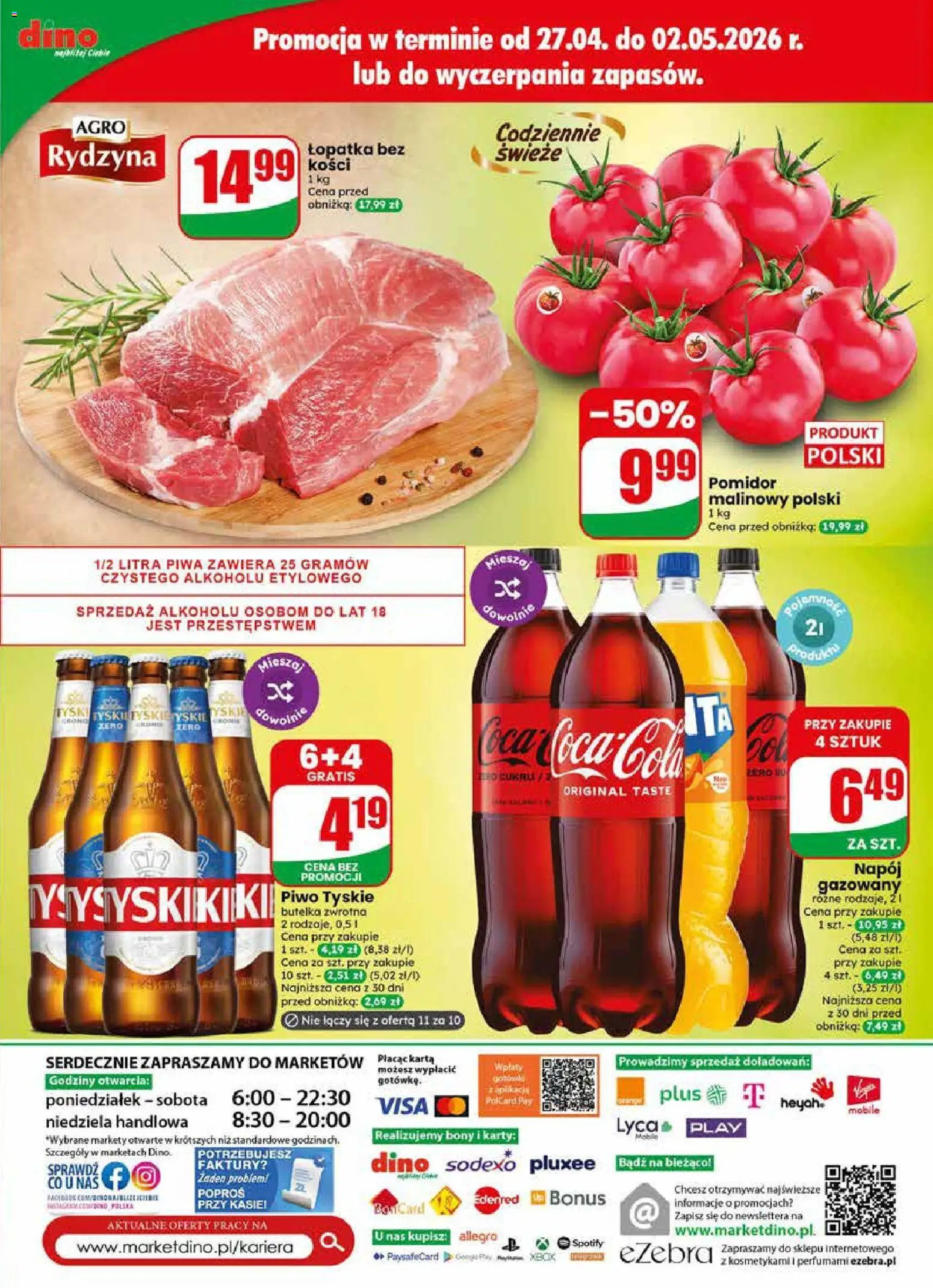 Dino gazetka od 29.04.2026 | Strona: 83 | Produkty: Karta, Pomidor malinowy, Coca cola, Tyskie