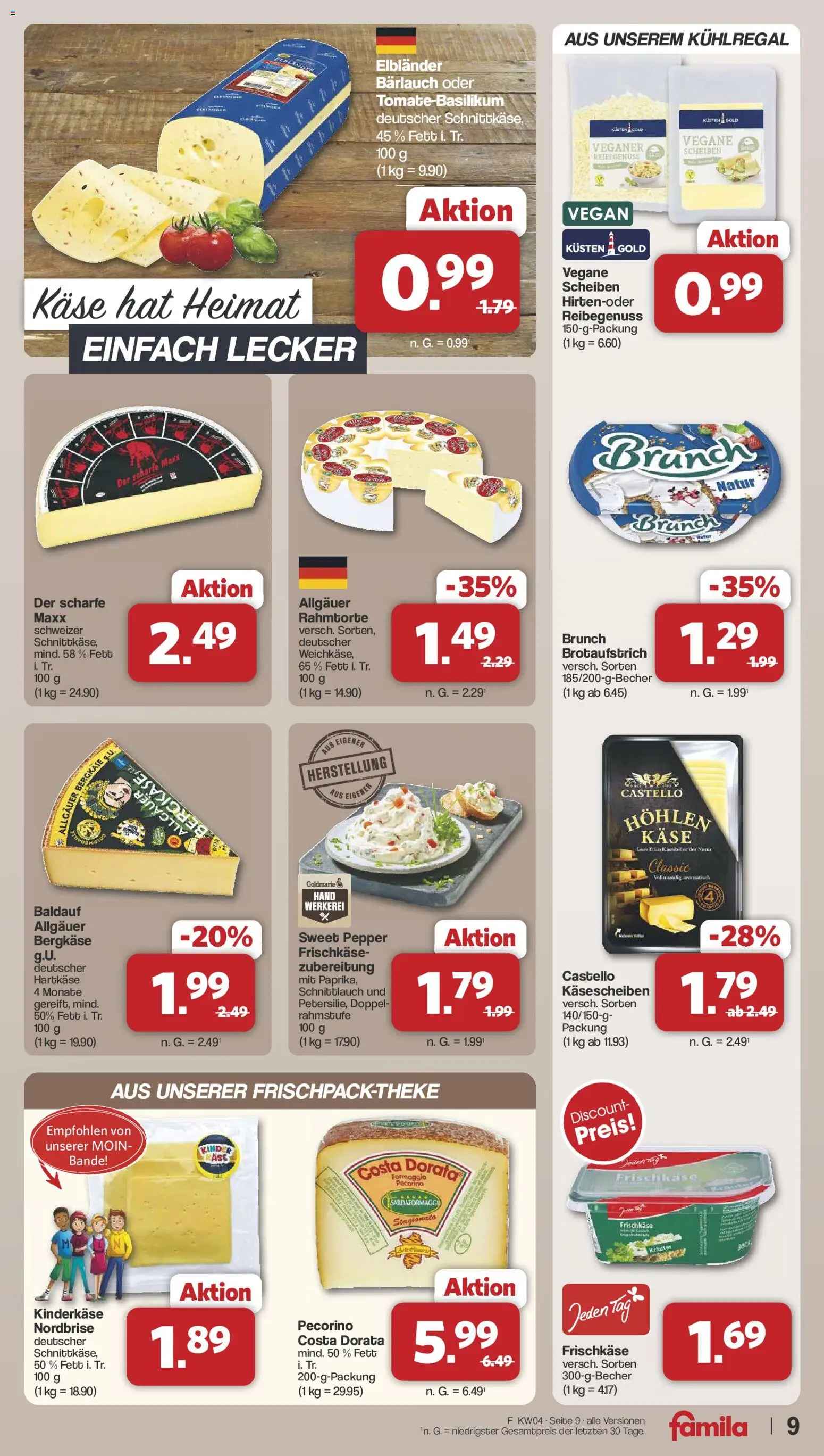 Famila Nordwest Prospekt 	 – gültig ab 19.01.2026 | Seite: 9 | Produkte: Käse, Frischkase