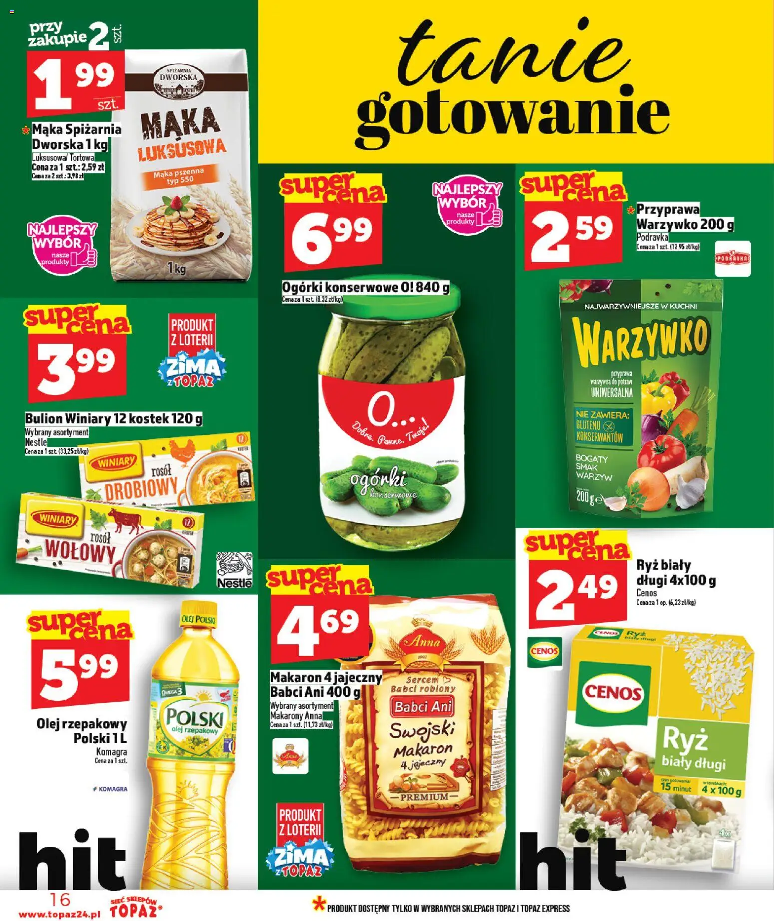 Topaz Gazetka od 15.01.2026 | Strona: 16 | Produkty: Olej, Ryż, Makarony, Ogórki