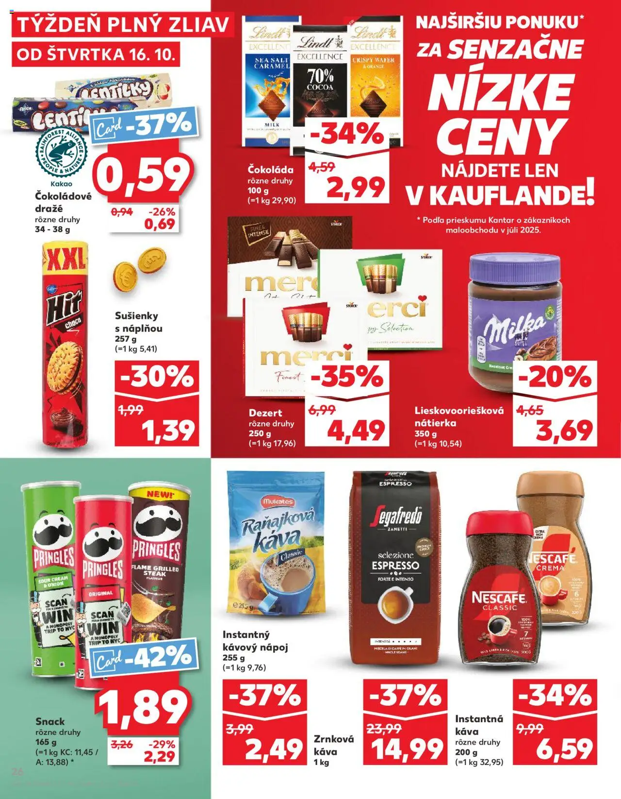 Nové Kaufland akcie – leták je platný od 16.10.2025 | Strana: 26 | Produkty: Káva, Pringles, Čokoláda, Milka