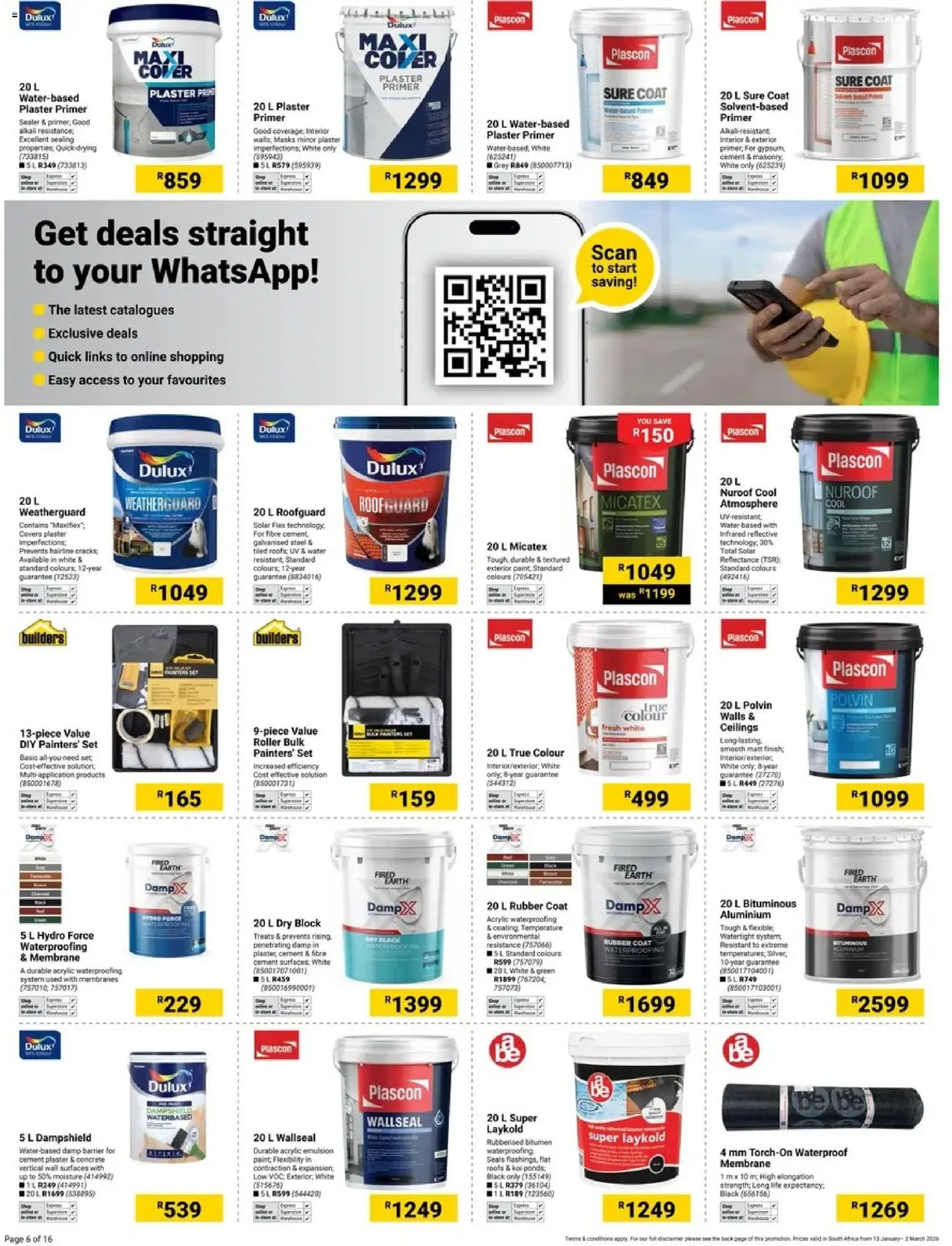 New Builders catalogue – valid from 13.01.2026 | Page: 6 | Products: Coat, Agua con gas, Wallseal, Cement