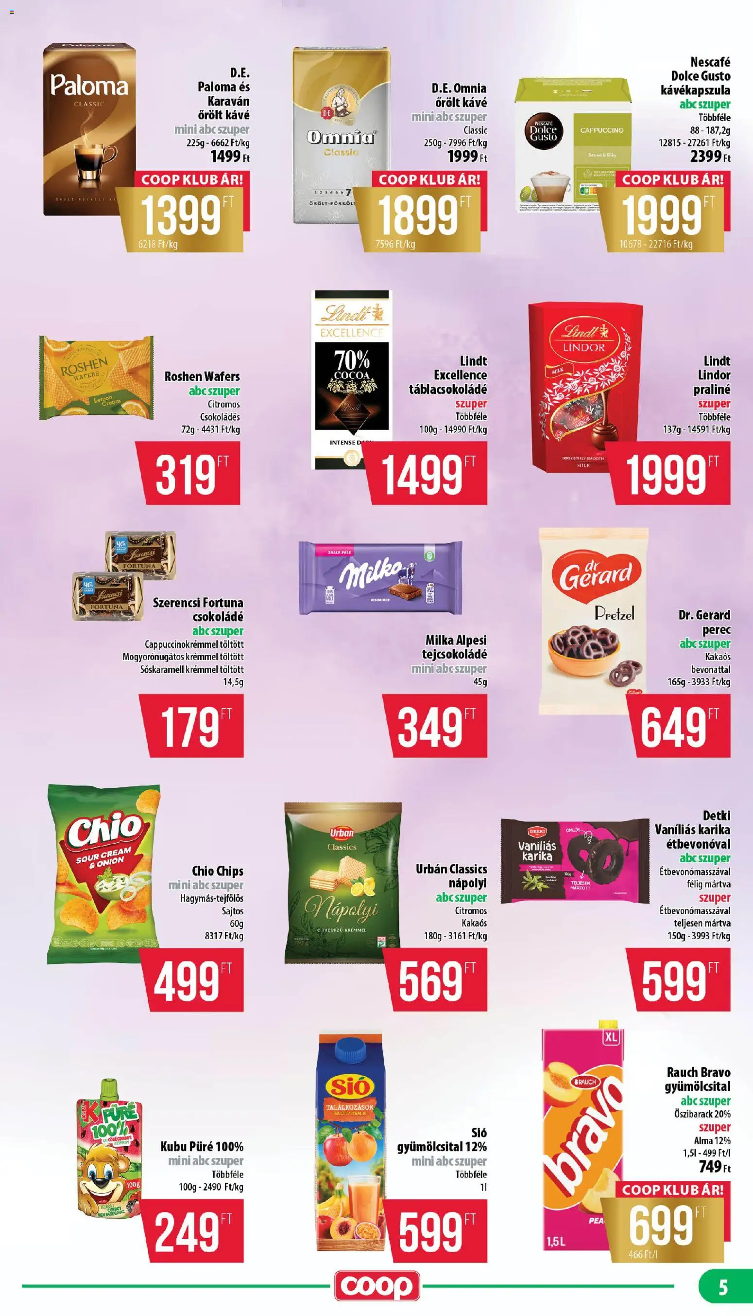 COOP akciós ujság - amely érvényes a következő dátumtól: 16.04.2026 | Oldal: 5 | Termékek: Cappuccino, Praliné, Kubu püré, Multivitamin