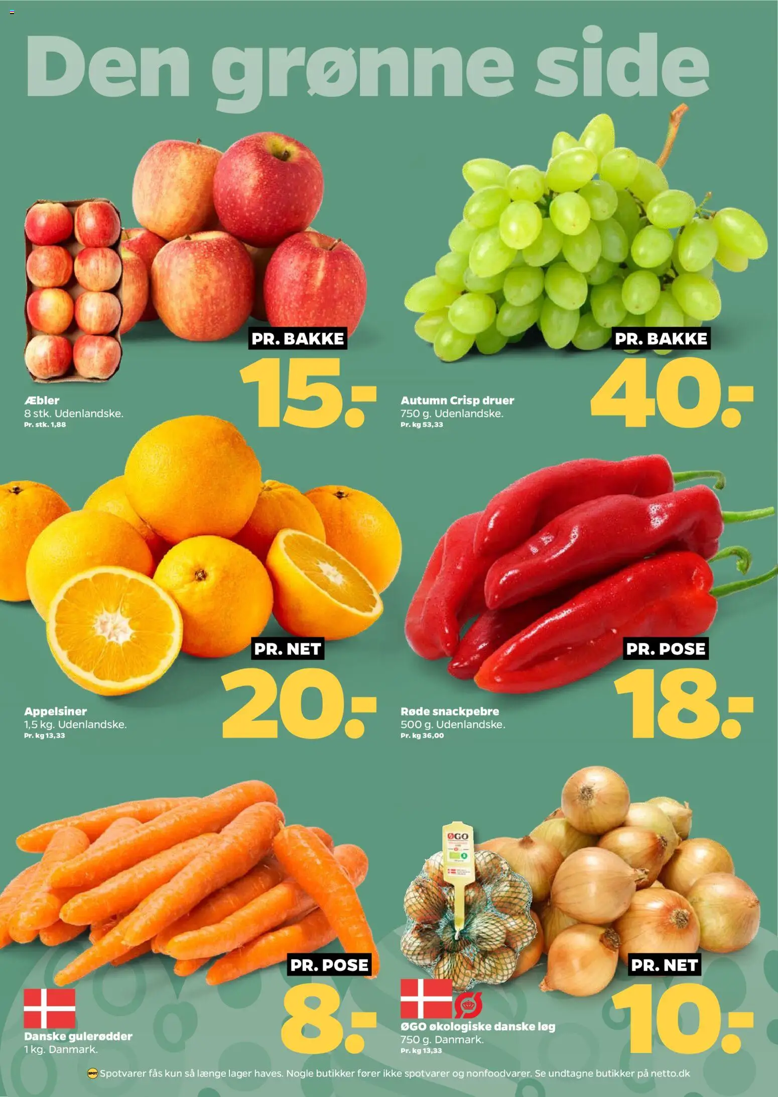 Netto tilbudsavis – gyldig fra 21.03.2026 | Side: 13 | Produkter: Æbler, Appelsiner, Gulerødder, Løg