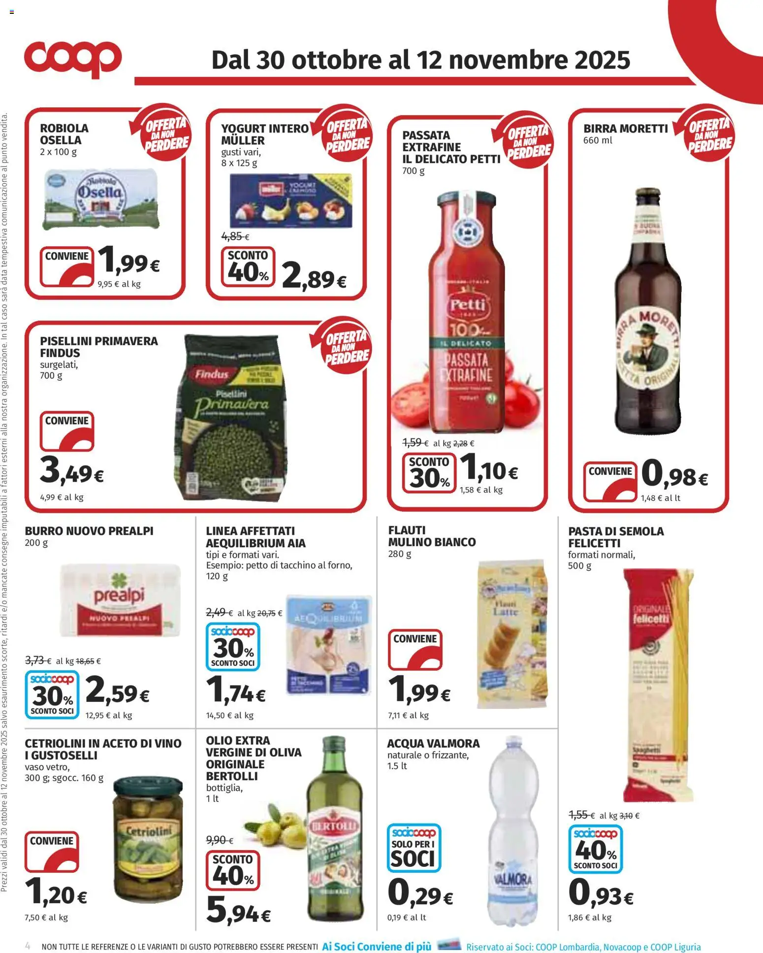 Volantino COOP del 30.10.2025 | Pagina: 4 | Prodotti: Vino, Birra Moretti, Vaso, Cetriolini