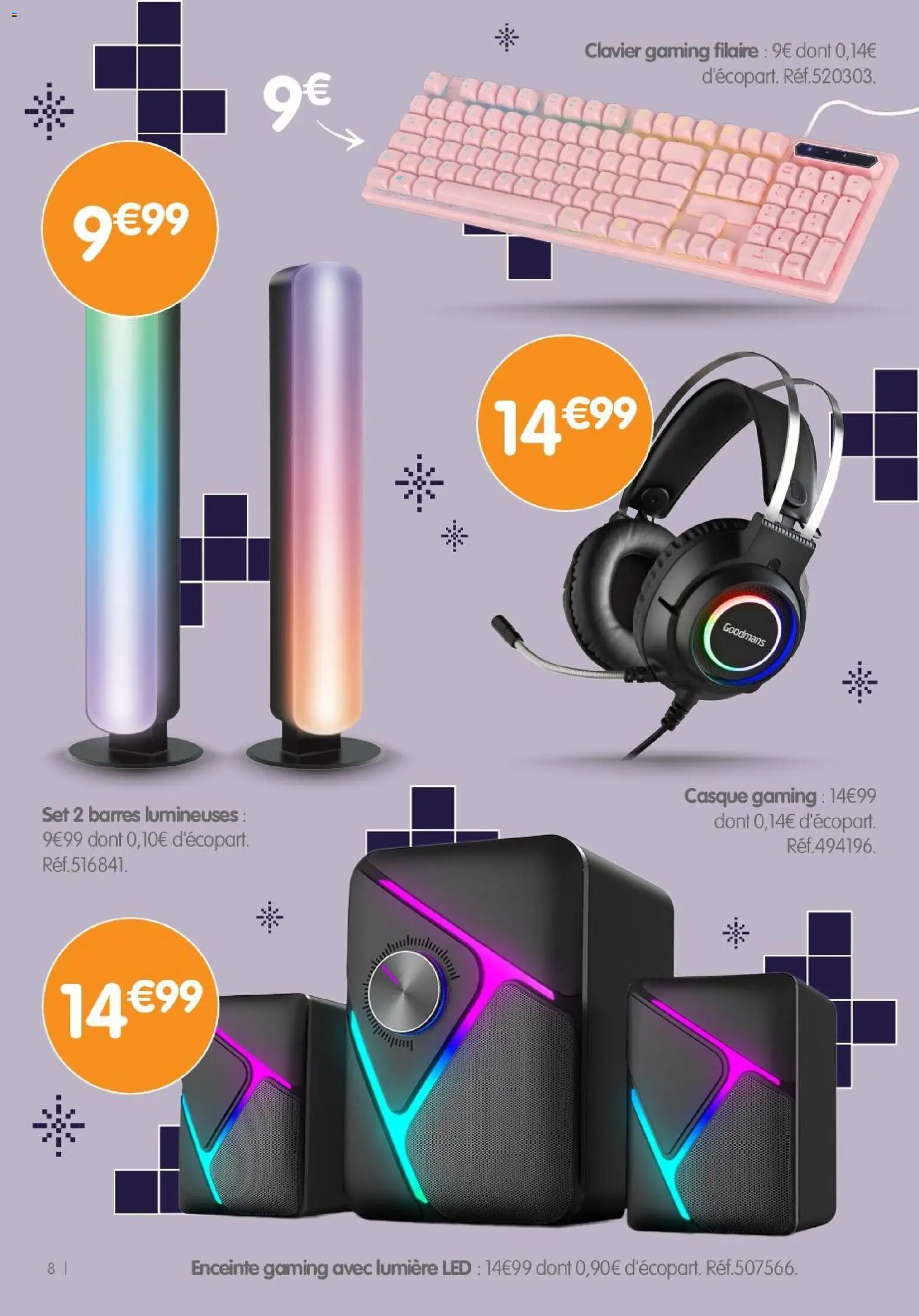 {H1} | Page: 8 | Produits: Clavier, Enceinte, Casque