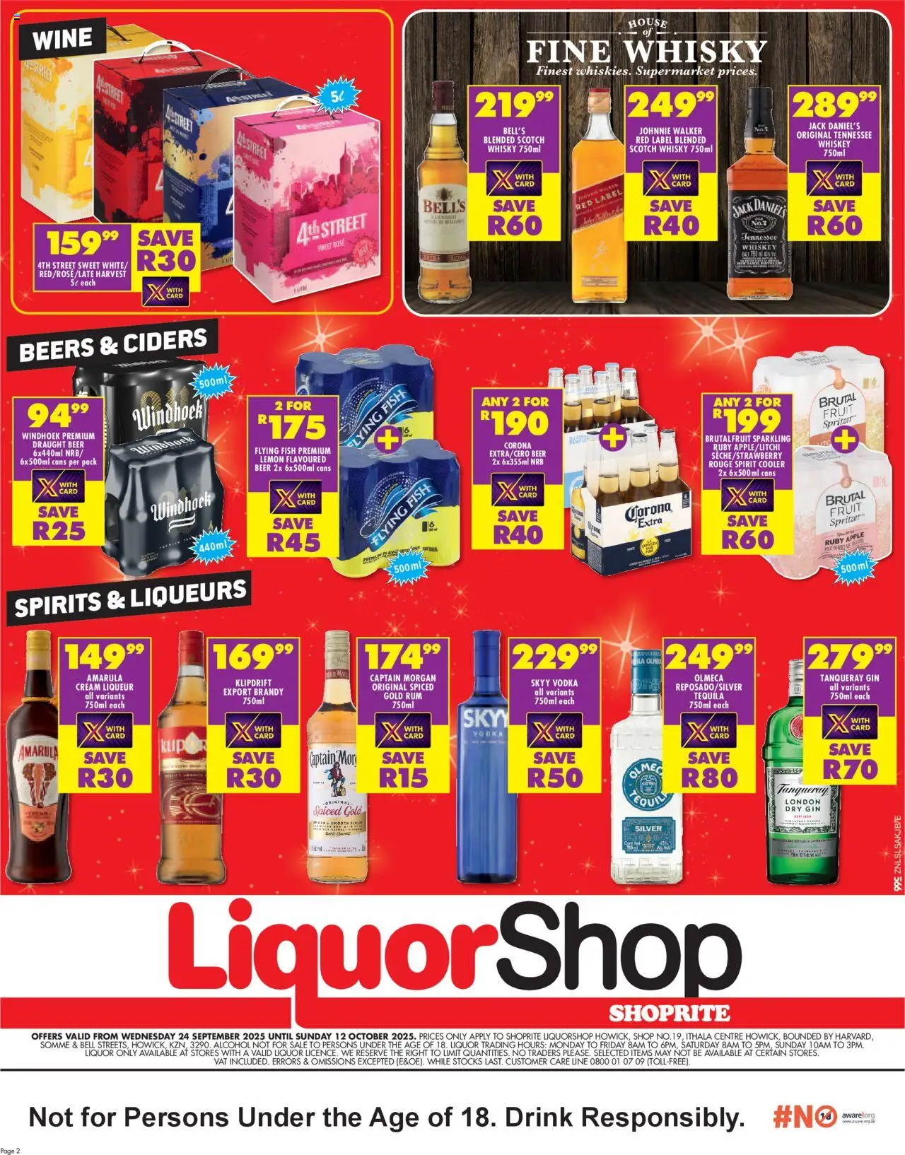 New Shoprite catalogue – valid from 24.09.2025 | Page: 2 | Products: Cooler, Cream, Whiskey, Fruit
