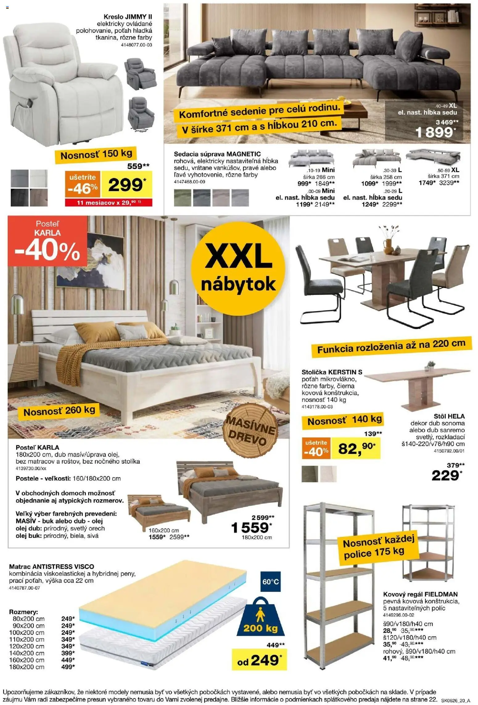 Nové Sconto nábytok akcie – leták je platný od 22.04.2026 | Strana: 20 | Produkty: Nábytok, Matrac, Kovový regál, Sedacia súprava