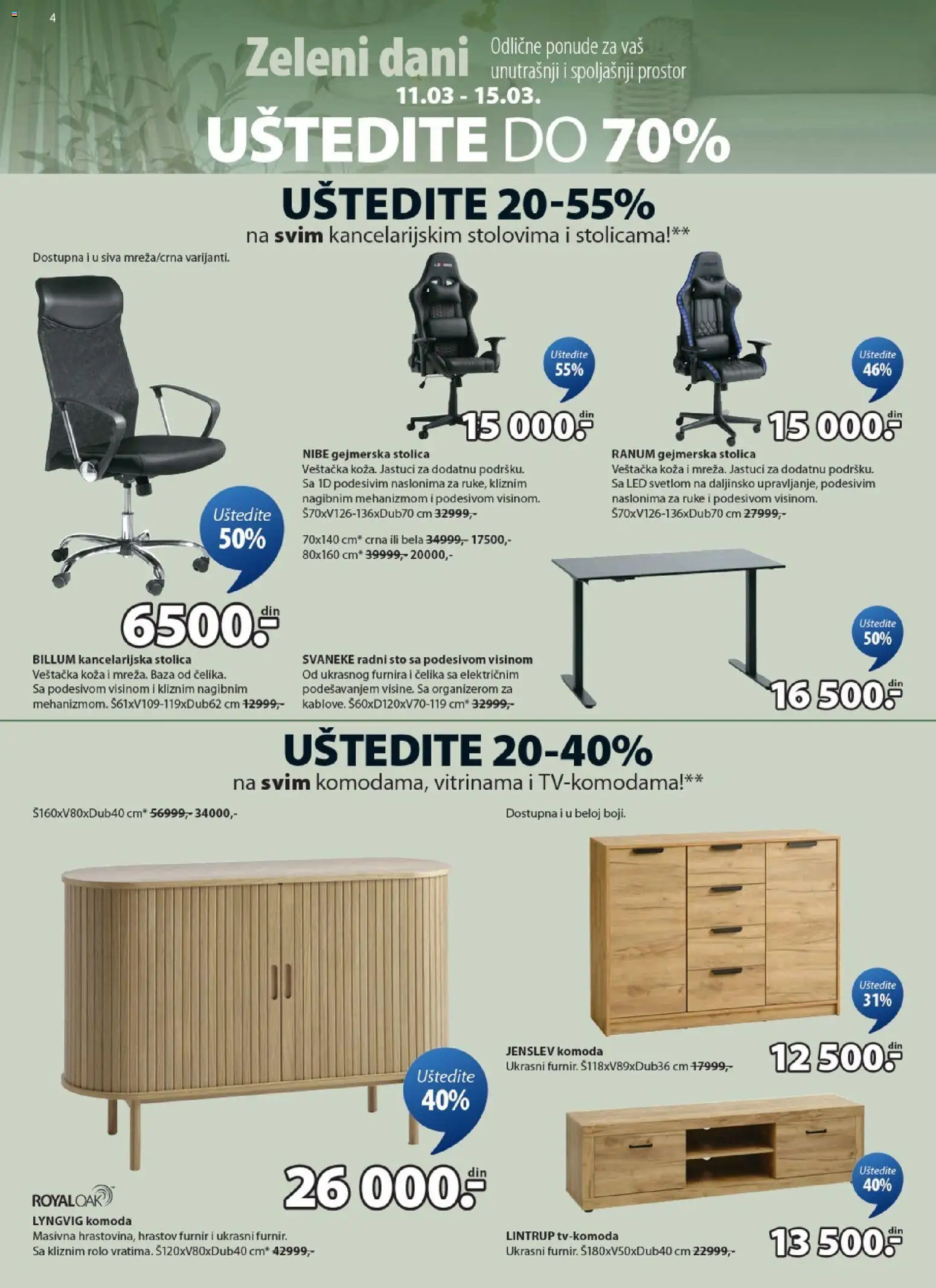 Jysk katalog - važi od 11.03.2026 | Strana: 4 | Proizvode: Stolica, Radni sto, Kancelarijska stolica, Gejmerska stolica