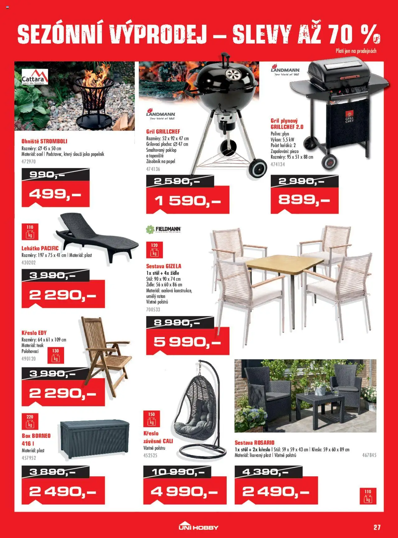 Uni Hobby leták od 31.07.2025 | Strana: 27 | Produkty: Zásobník, Gril, Křeslo, Lehátko