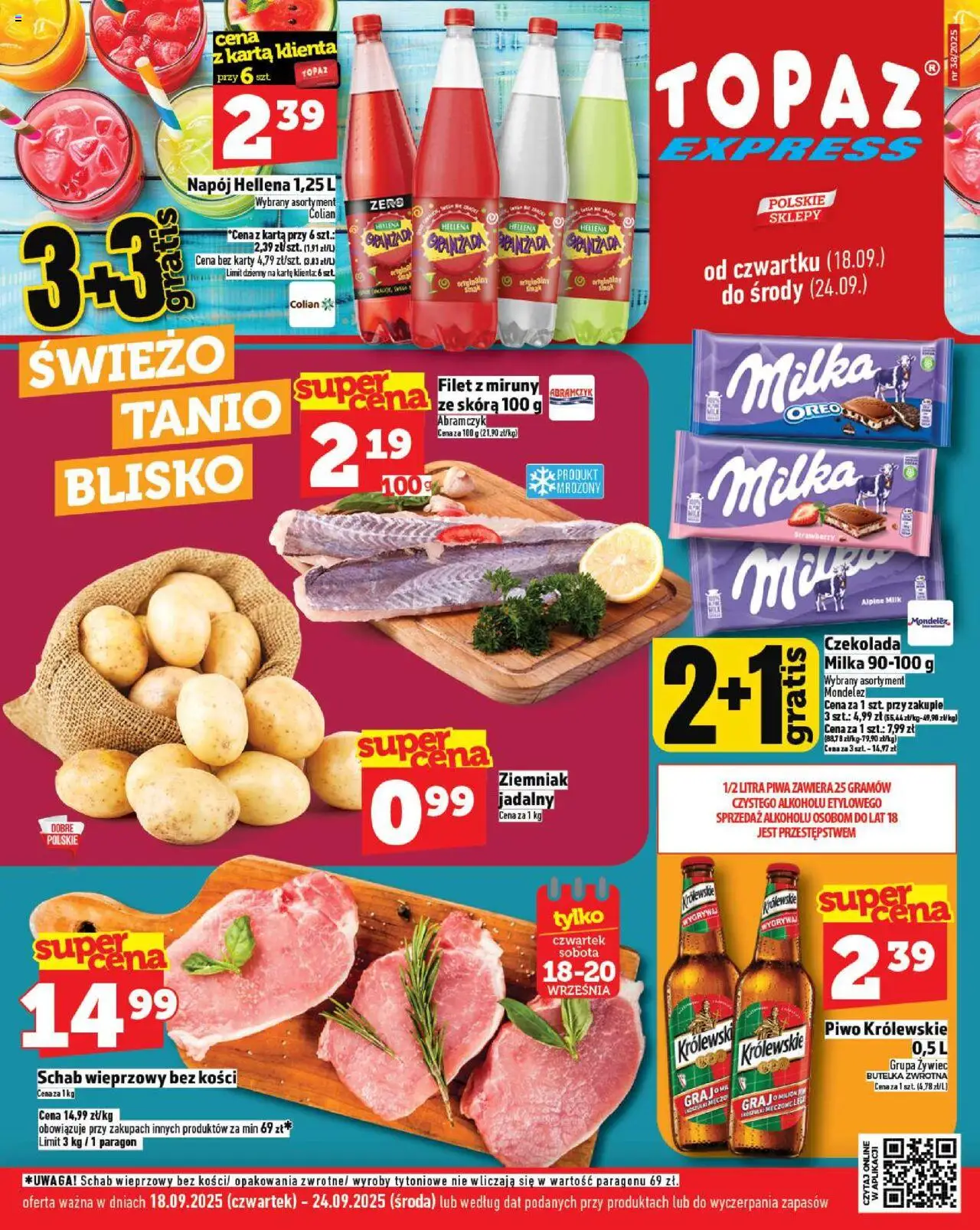 Topaz Gazetka - Express od 18.09.2025 | Strona: 1 | Produkty: Karta, Gra, Czekolada milka, Milka