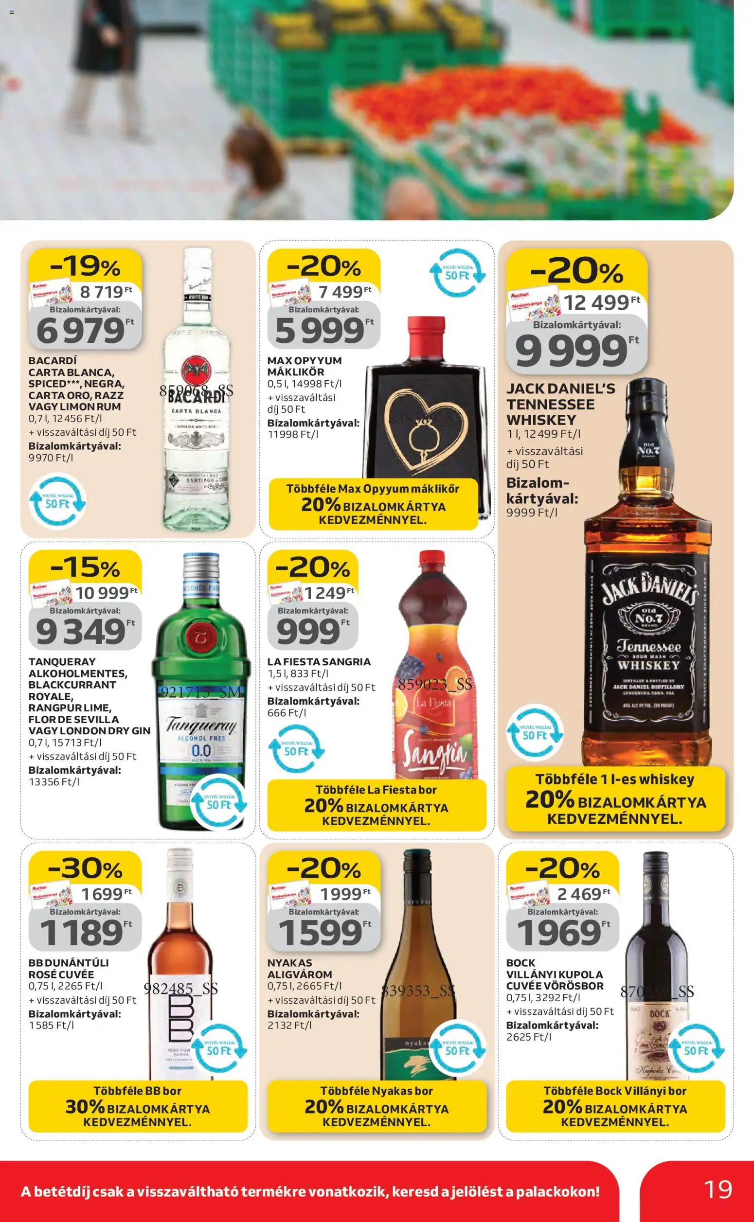 Auchan akciós ujság - amely érvényes a következő dátumtól: 05.02.2026 | Oldal: 19 | Termékek: Whiskey, Bacardi, Vörösbor, Gin