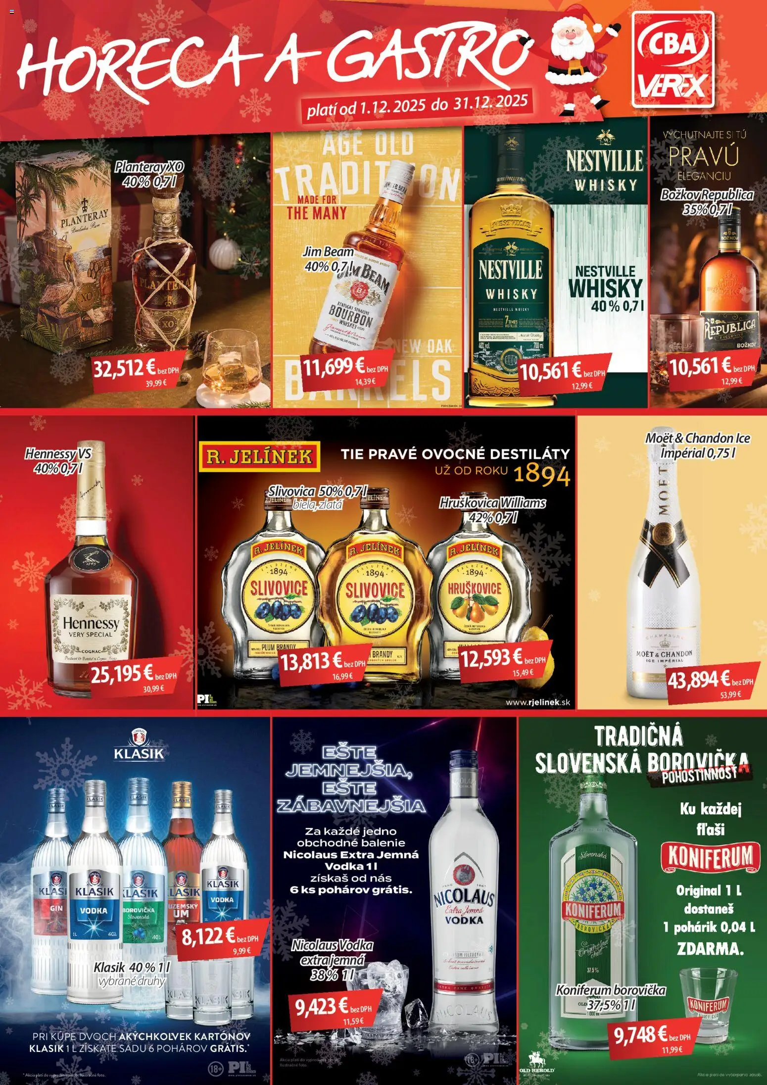 Nové CBA Verex akcie – leták je platný od 01.12.2025 | Strana: 1 | Produkty: Jim Beam, Koniferum, Bourbon, Brandy