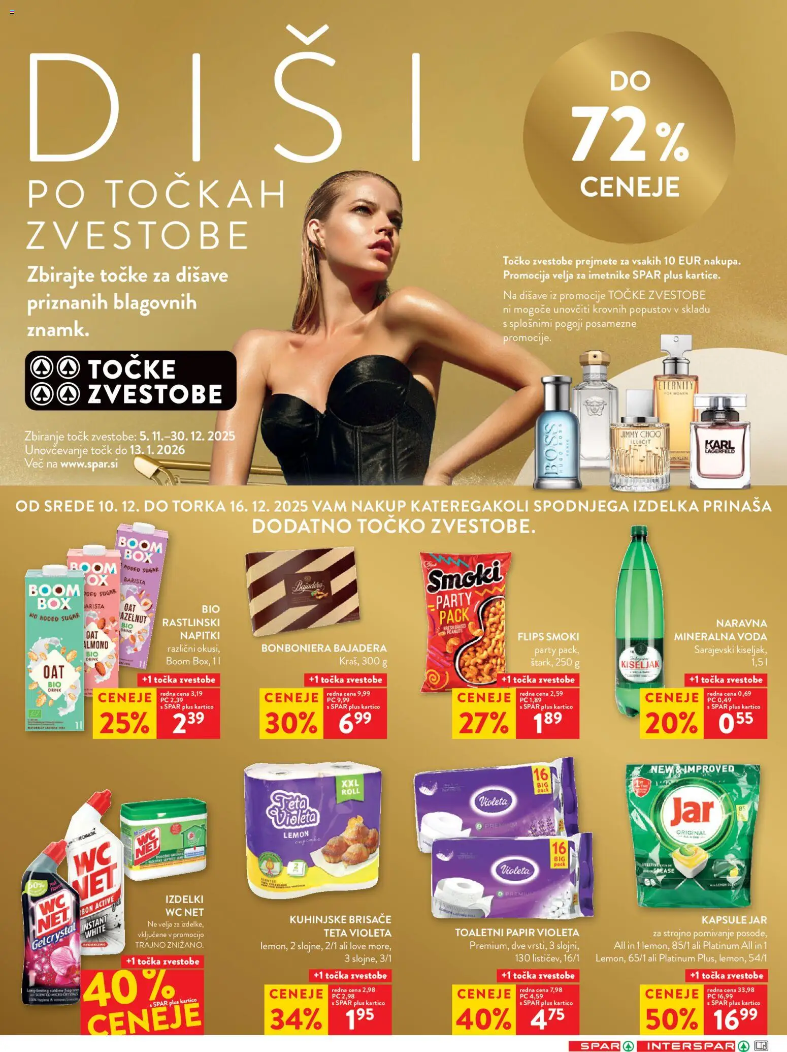 Novi Spar katalog ponudbe – veljaven od 10.12.2025 | Stran: 12 | Izdelki: Toaletni papir, Napitki, Bonboniera, Voda