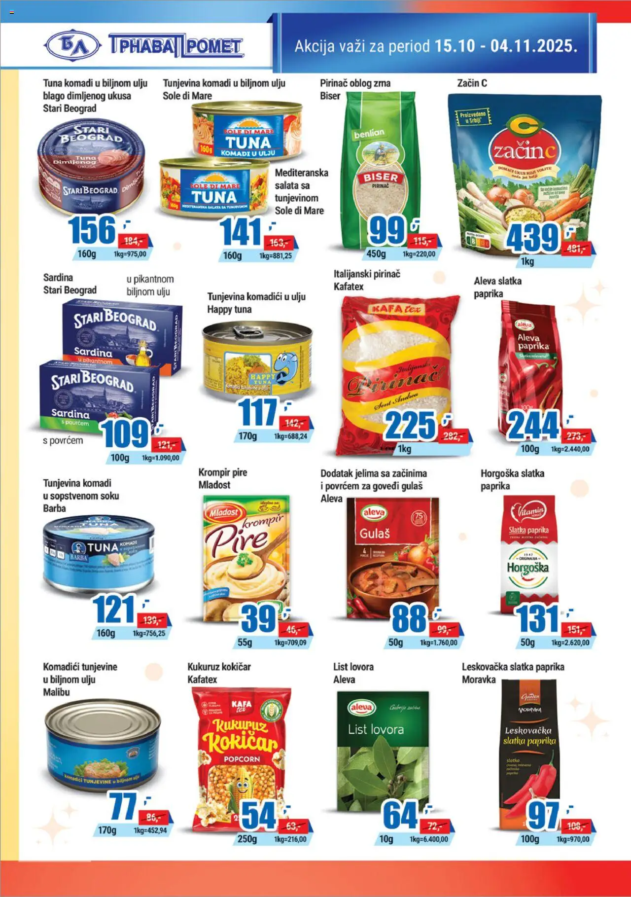 Trnava Promet katalog - važi od 15.10.2025 | Strana: 10 | Proizvode: Salata, Kukuruz, Popcorn, Sardina