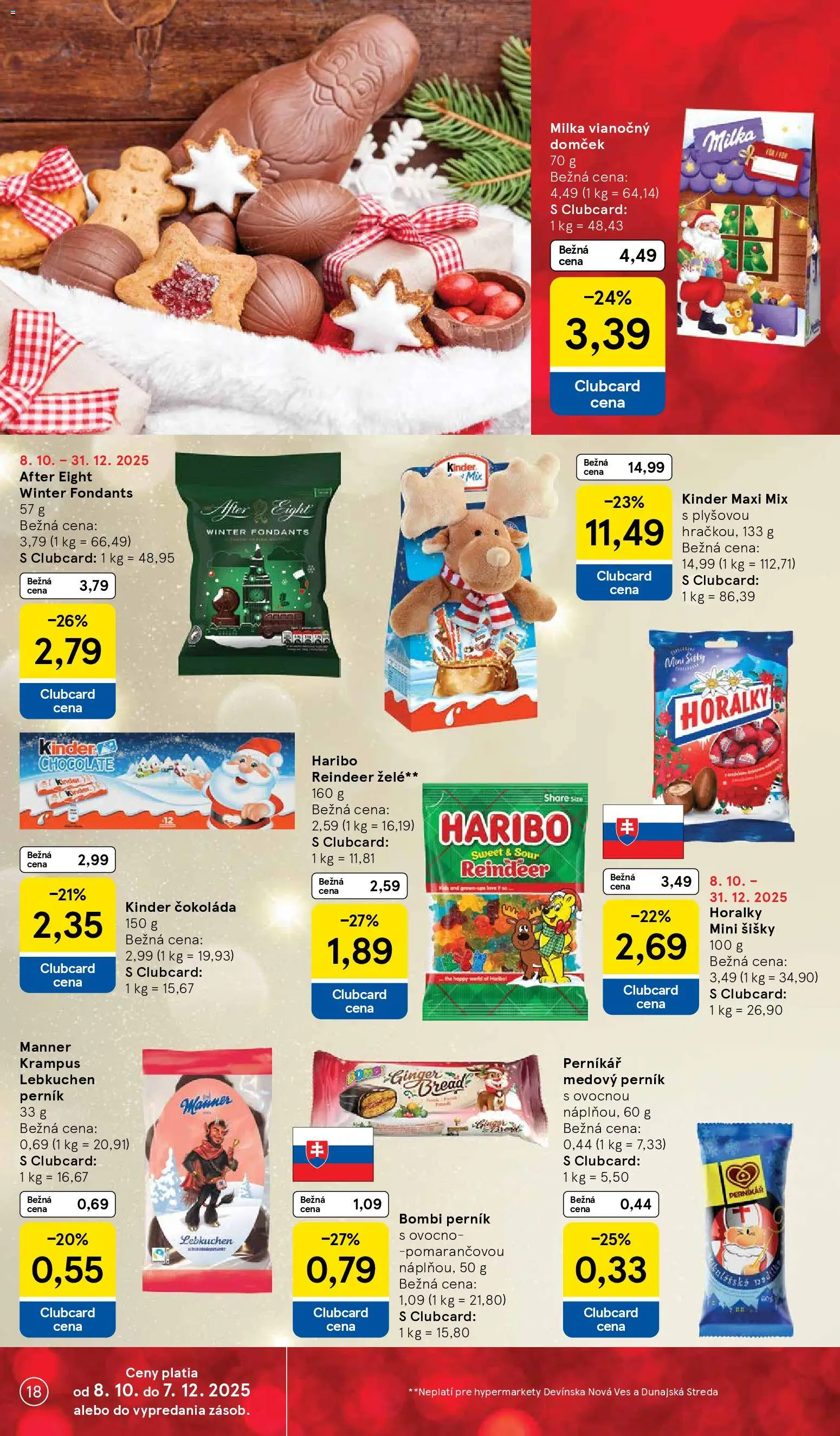Nové Tesco akcie – leták je platný od 19.11.2025 | Strana: 18 | Produkty: Kinder, Čokoláda, Milka, Horálky