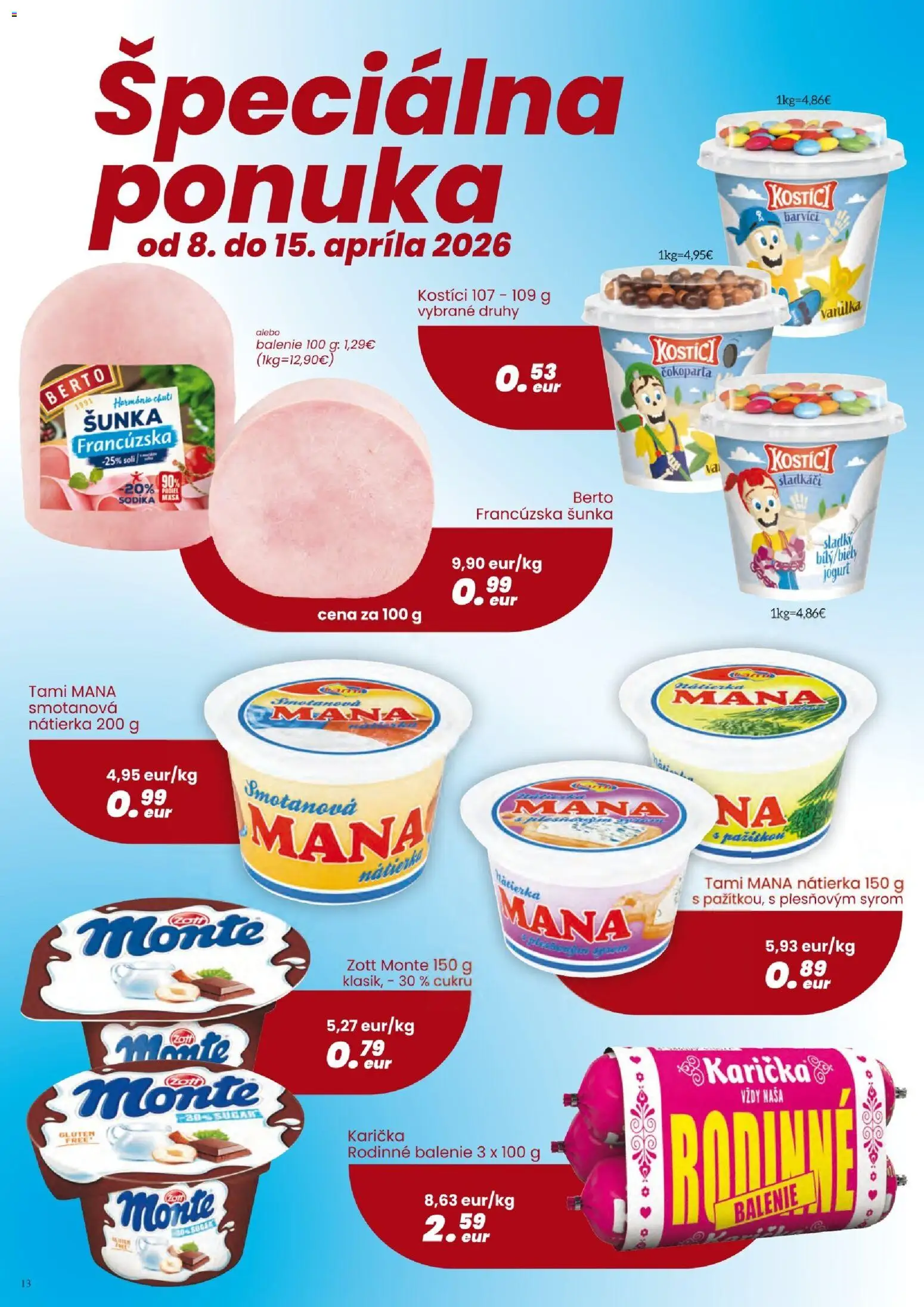 Nové KARMEN CBA akcie – leták je platný od 01.04.2026 | Strana: 13 | Produkty: Jogurt, Šunka