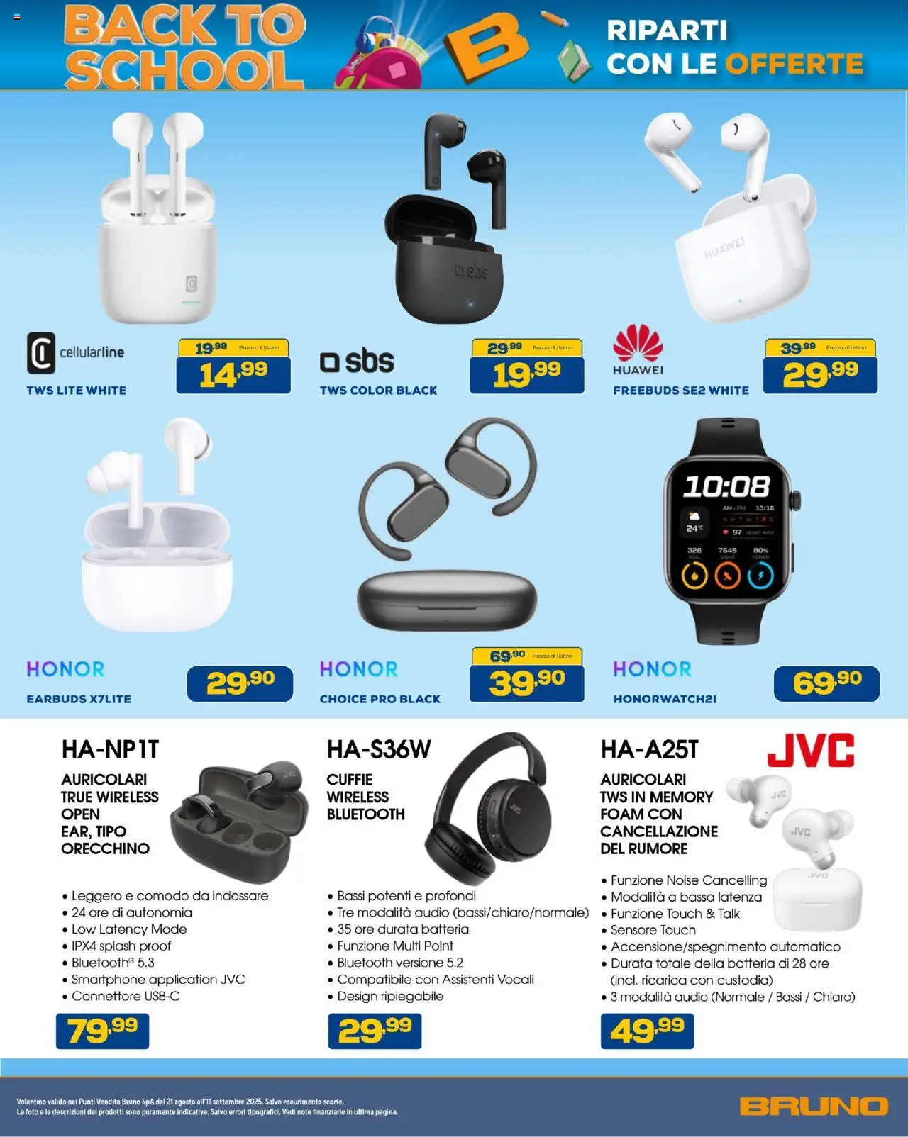 Volantino BRUNO del 21.08.2025 | Pagina: 17 | Prodotti: Auricolari, Huawei, Cuffie, Batteria