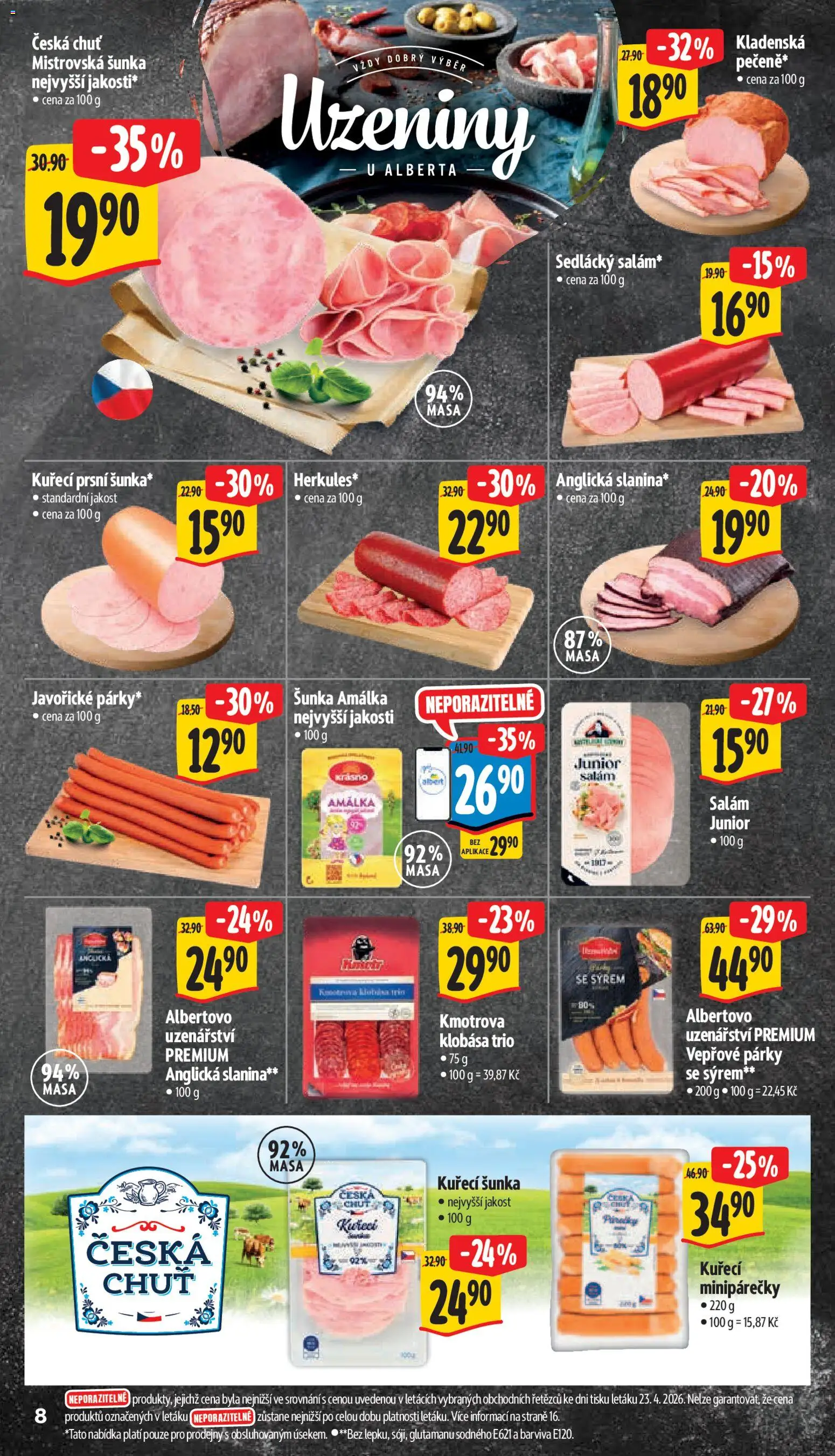 Albert leták - Supermarket od 29.04.2026 | Strana: 16 | Produkty: Šunka, Uzeniny, Vepřové párky, Slanina
