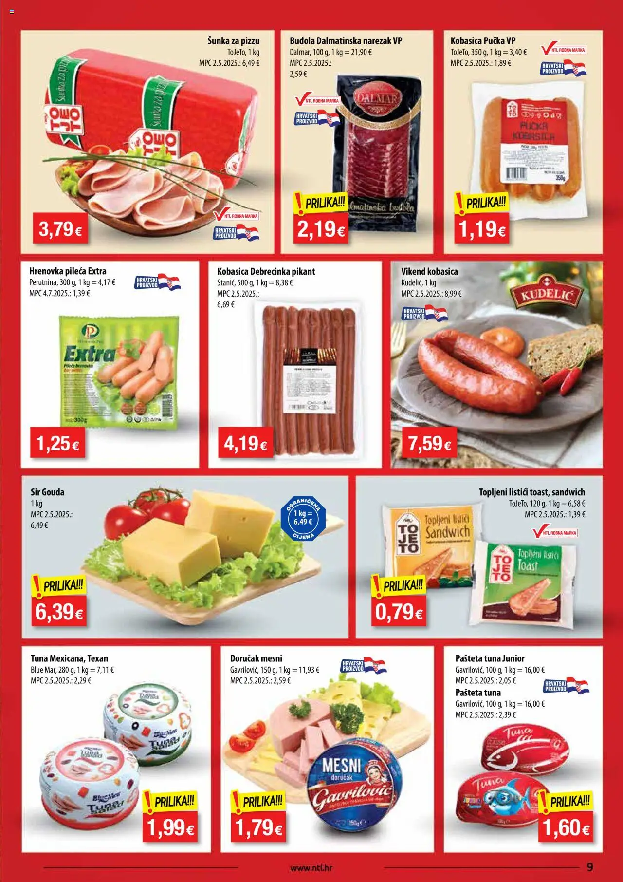 NTL katalog | vrijedi od 01.10.2025 | Stranica: 9 | Proizvodi: Šunka, Buđola, Mesni doručak, Tuna