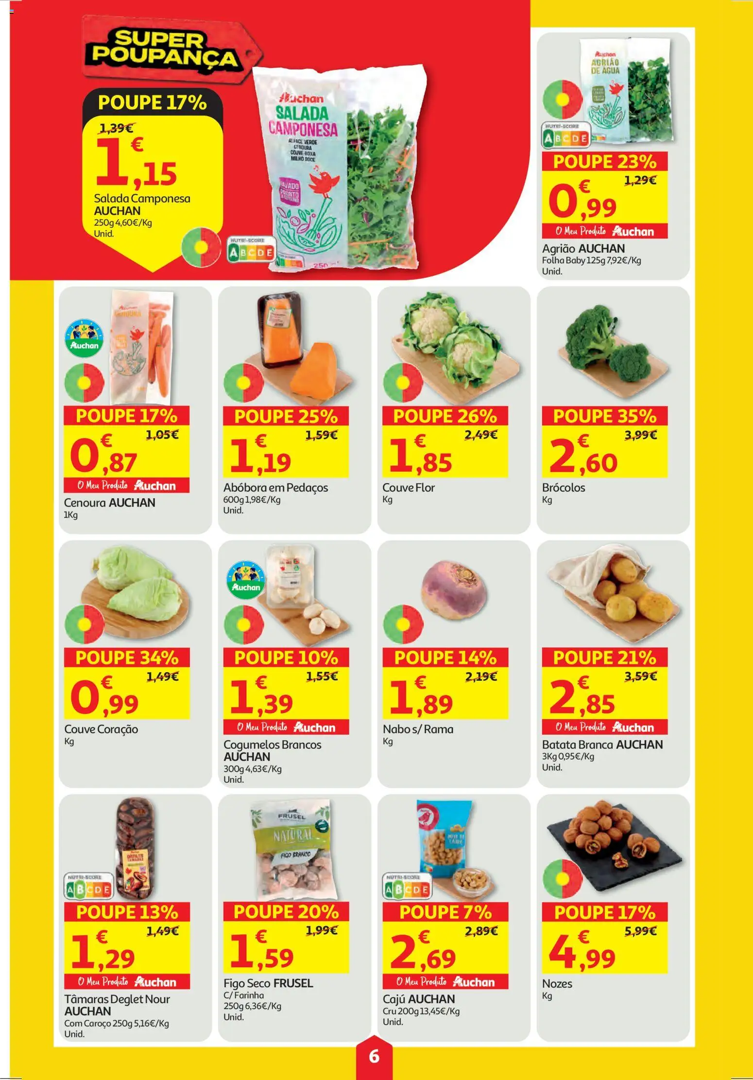 Auchan folheto │ válido de 30.10.2025 | Página: 6 | Produtos: Tâmaras, Cenoura, Cogumelos, Alface