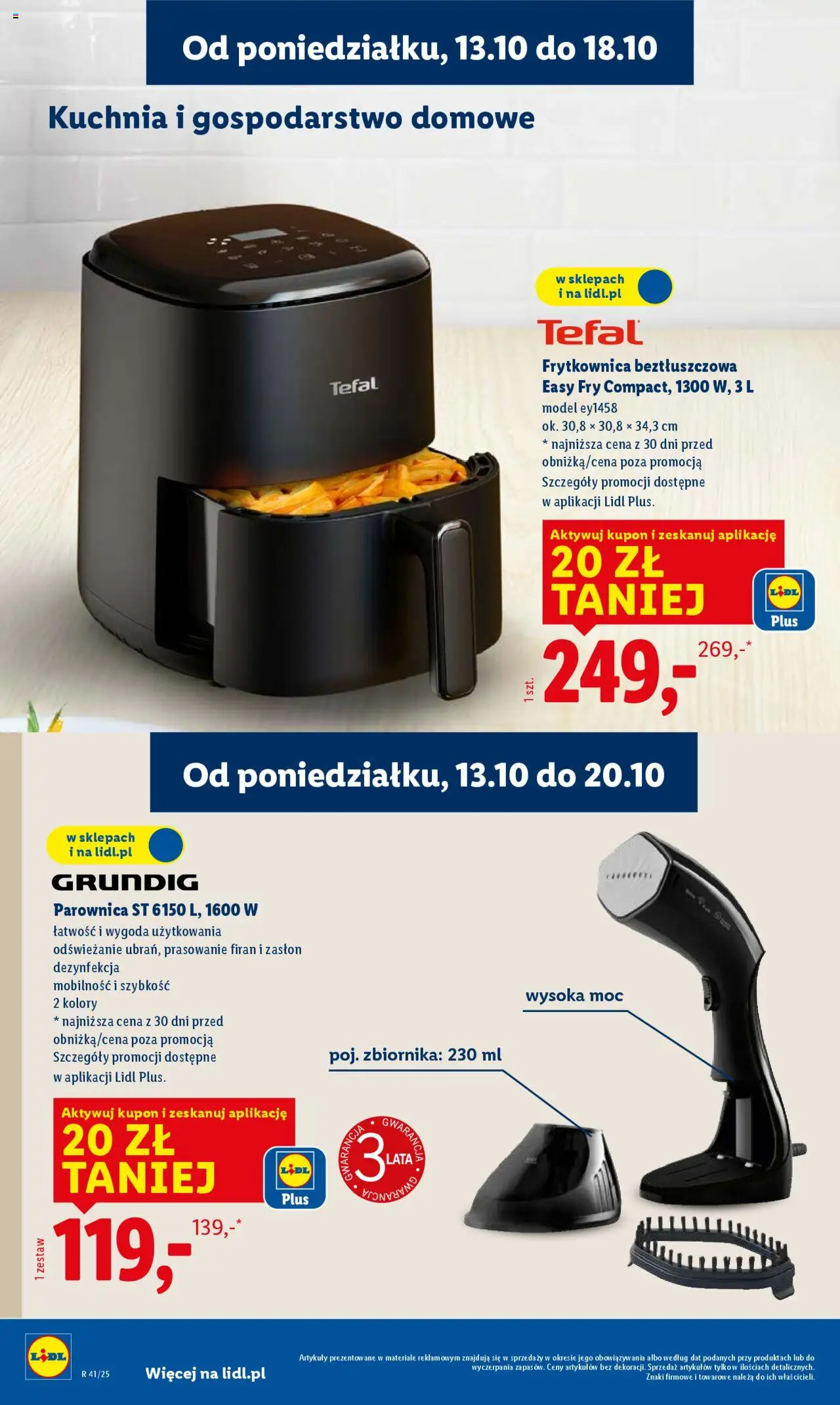 Lidl Gazetka od 13.10.2025 | Strona: 16 | Produkty: Frytkownica, Frytkownica beztłuszczowa, Parownica, Tefal