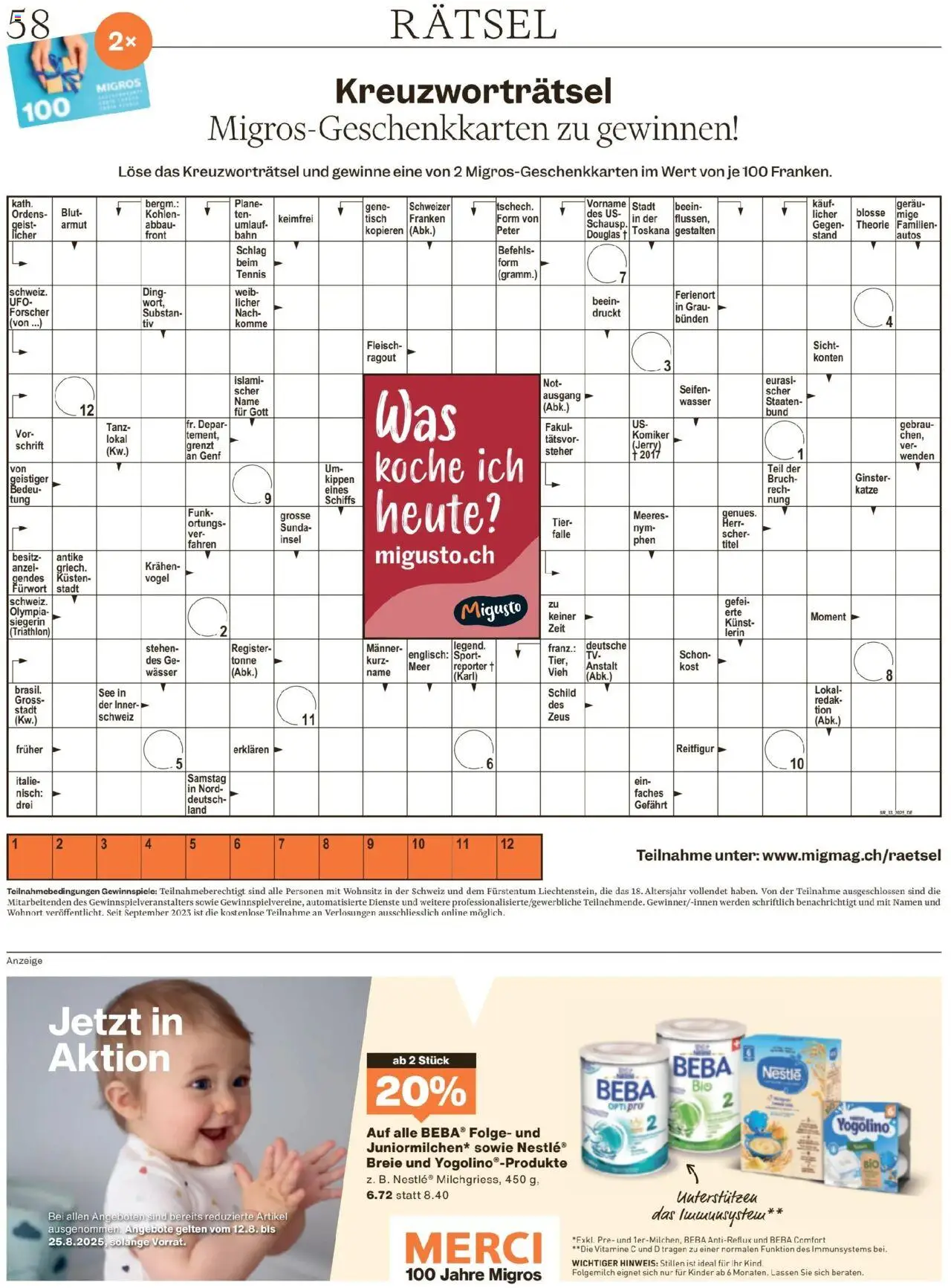 Migros - Magazin ab 12.08.2025 | Seite: 58 | Produkte: Tisch, Wasser