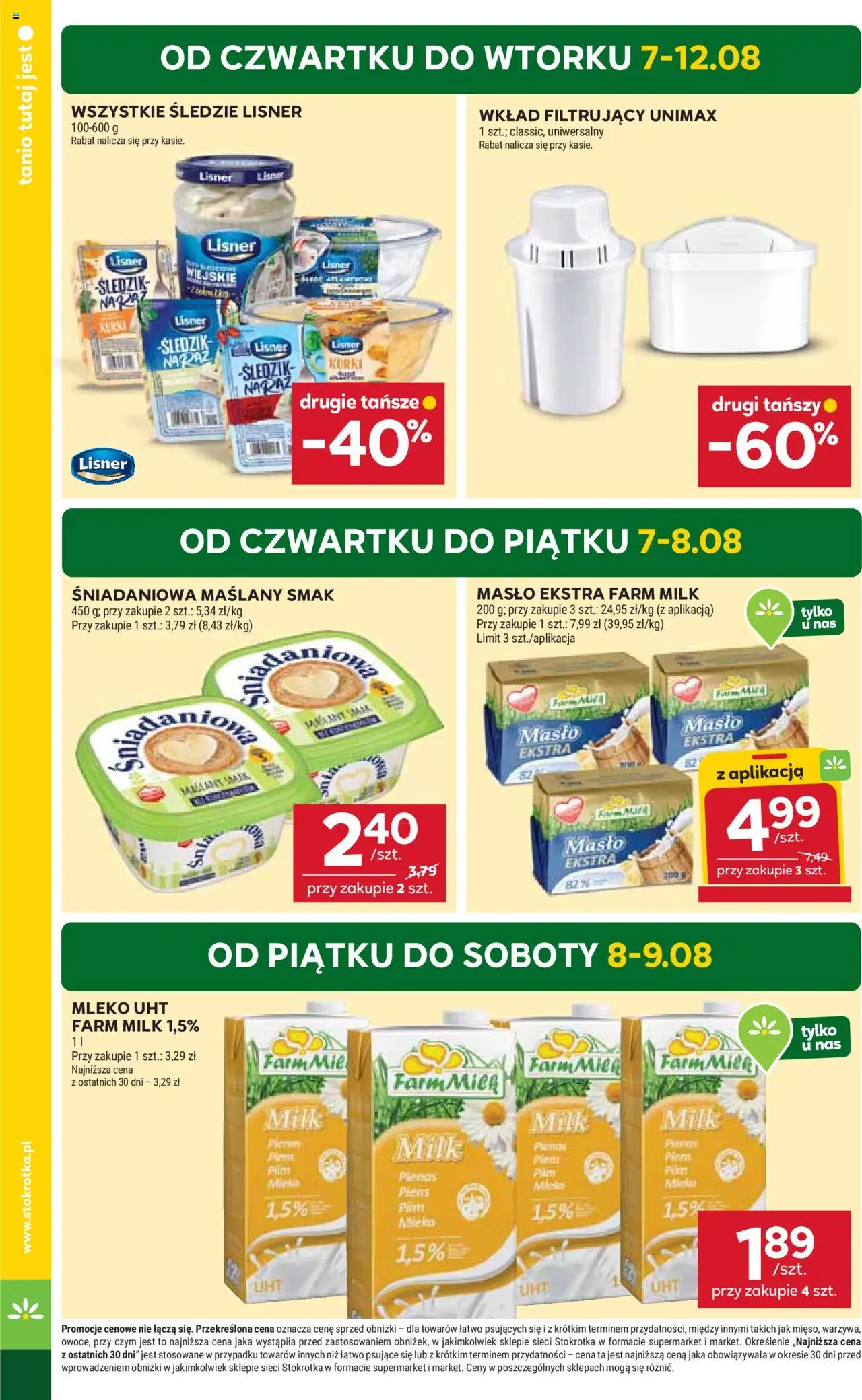 Stokrotka Gazetka od 07.08.2025 | Strona: 4 | Produkty: Śledzie lisner, Stokrotka, Mleko, Masło