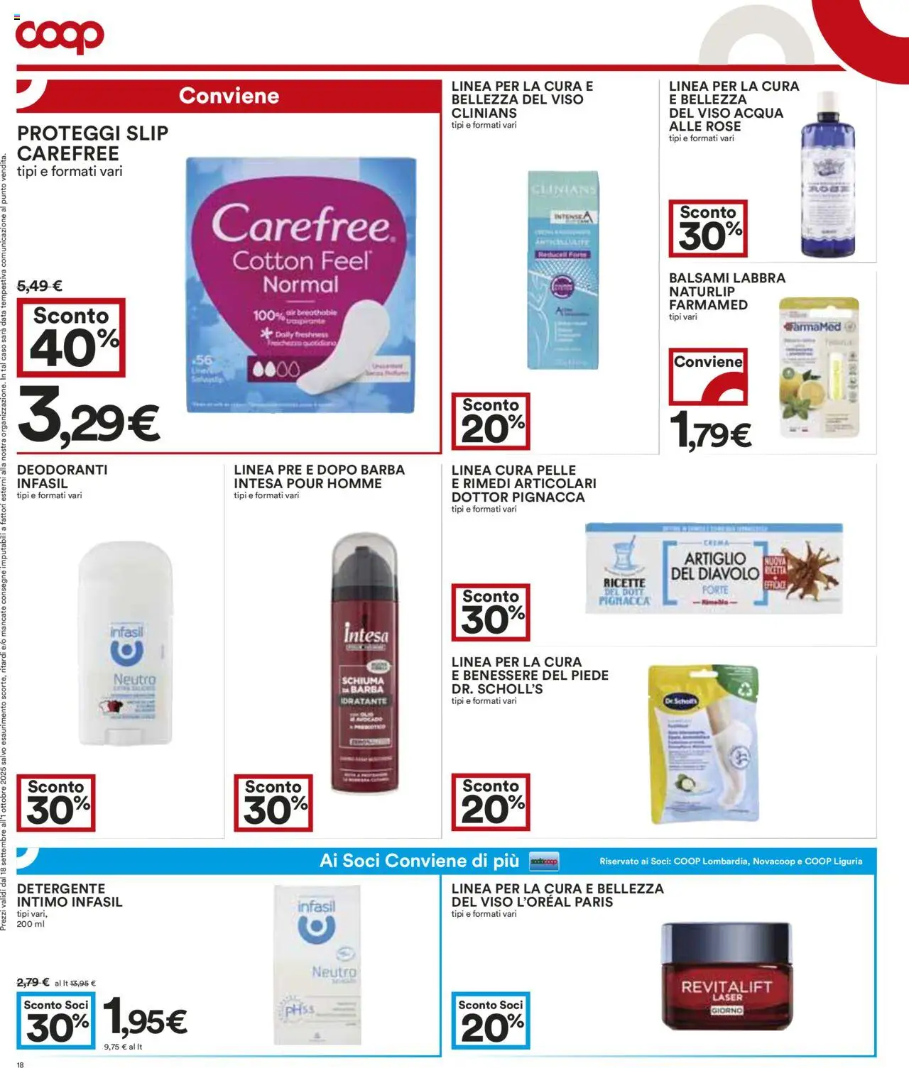 Volantino COOP del 18.09.2025 | Pagina: 18 | Prodotti: Detergente intimo, Intimo, Slip, Acqua