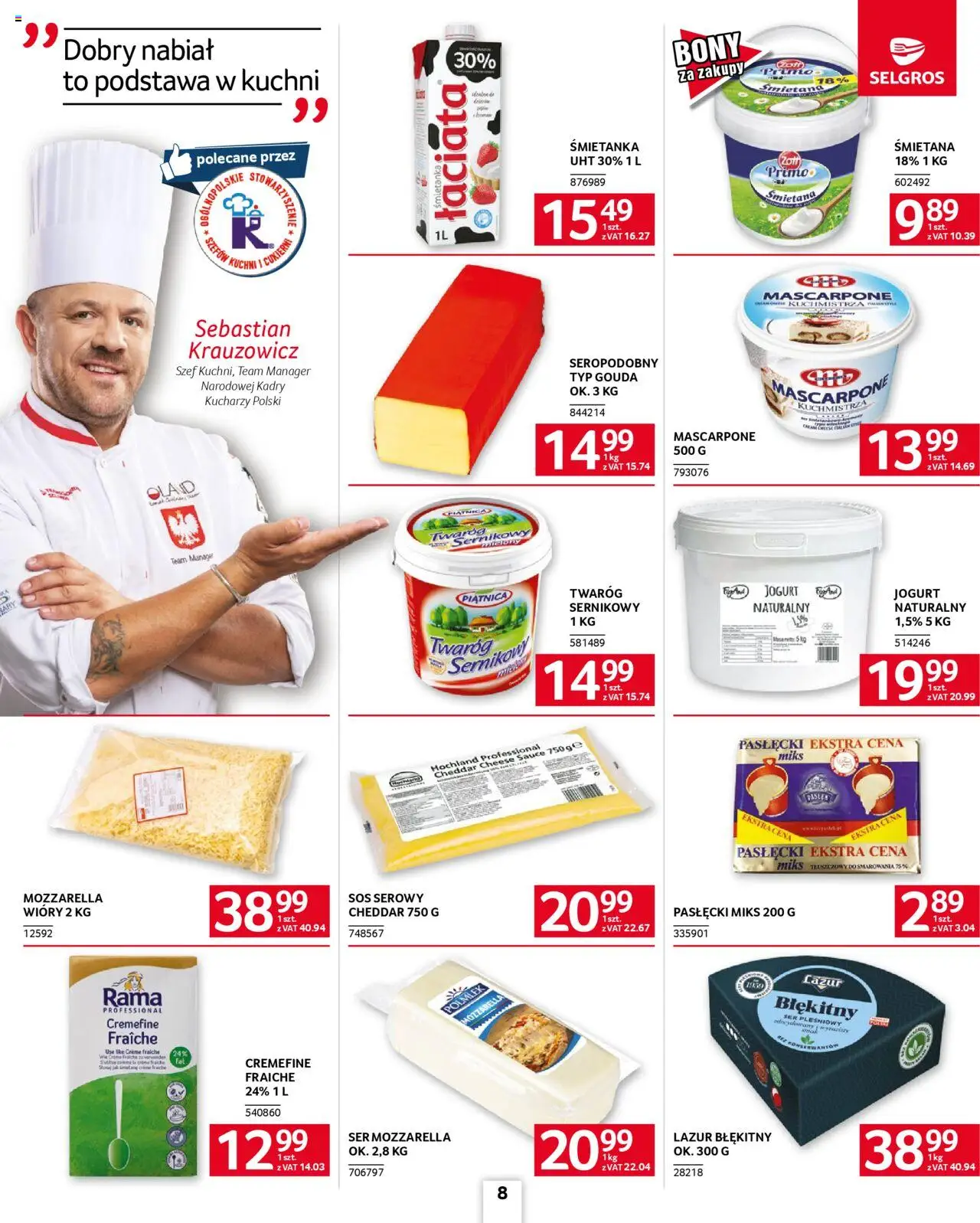Selgros cash&carry Gazetka - Oferta dla gastronomii od 23.10.2025 | Strona: 8 | Produkty: Mascarpone, Ser, Śmietana, Cheddar