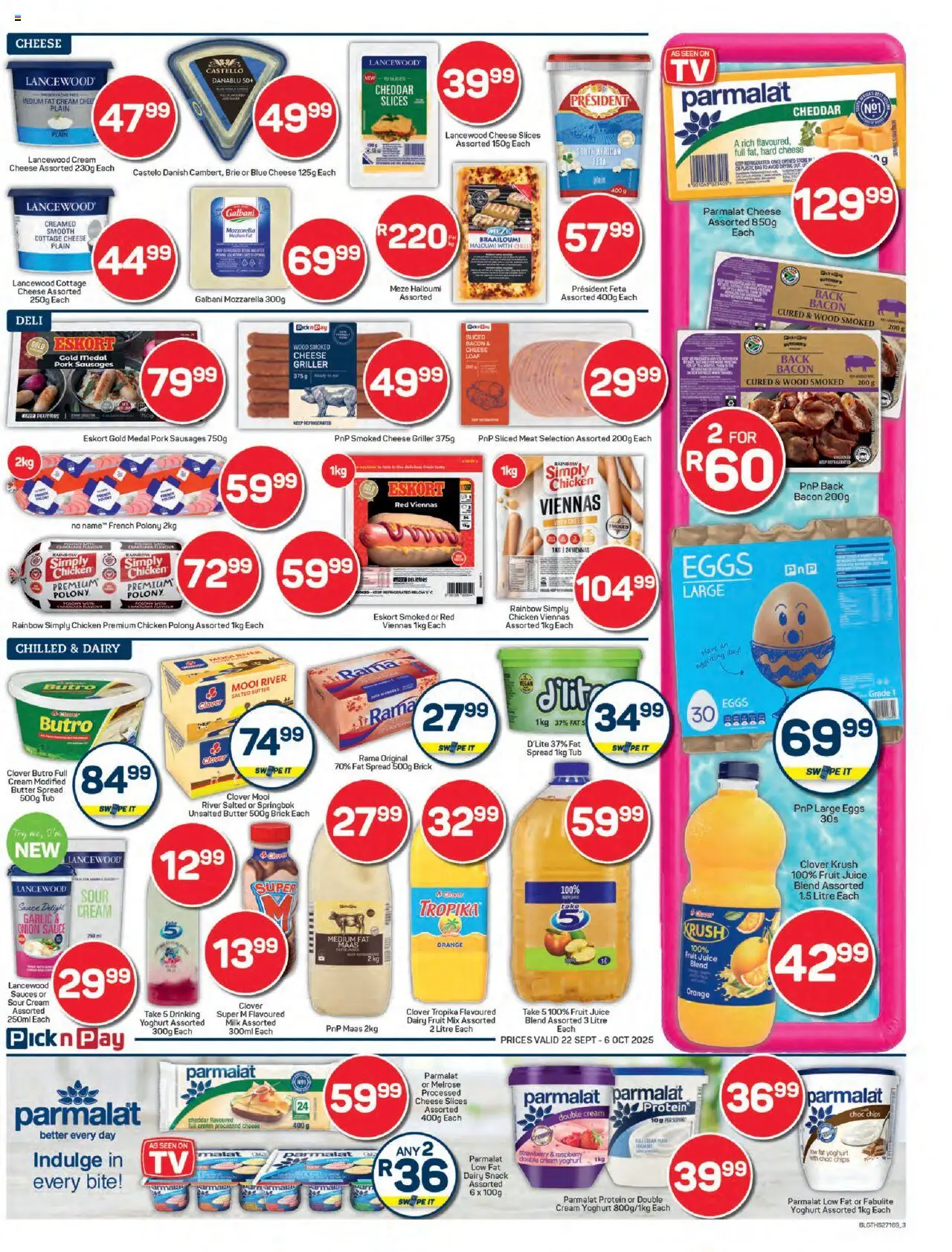 New Pick n Pay catalogue – valid from 22.09.2025 | Page: 3 | Products: Milk, Cheese, Eggs, Fruit