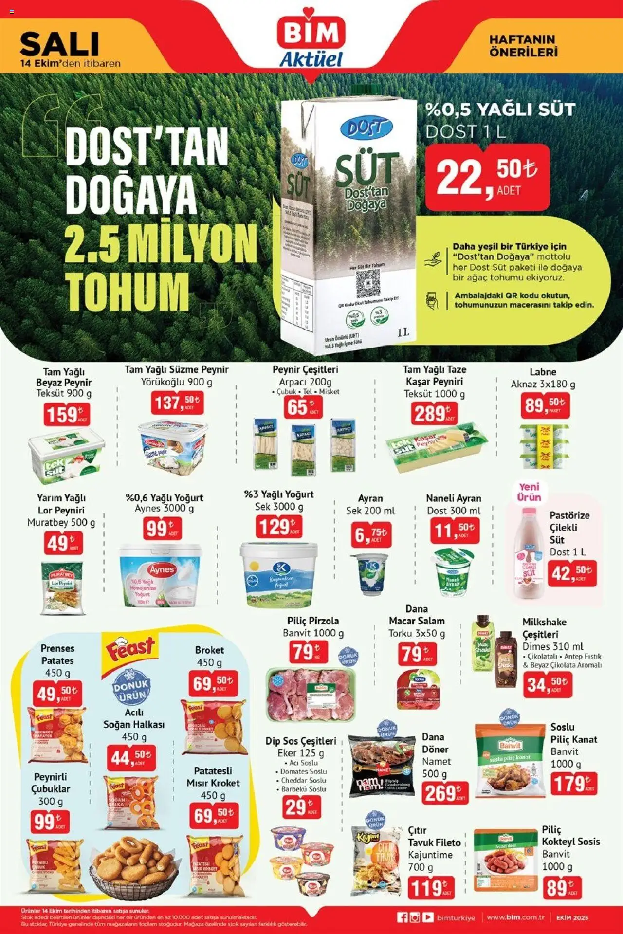 BİM Katalog - 14.10.2025 tarihinden itibaren geçerlidir | Sayfa: 1 | Ürünler: Döner, Süt, Patates, Mısır