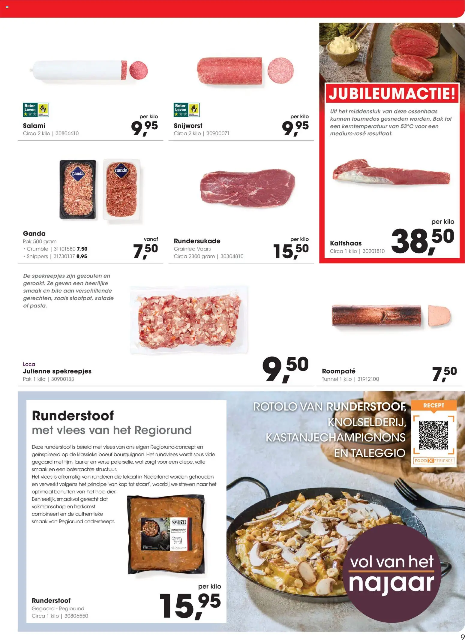 {H1} | Pagina: 9 | Producten: Salami, Salade, Hollandi mártás, Rundvlees