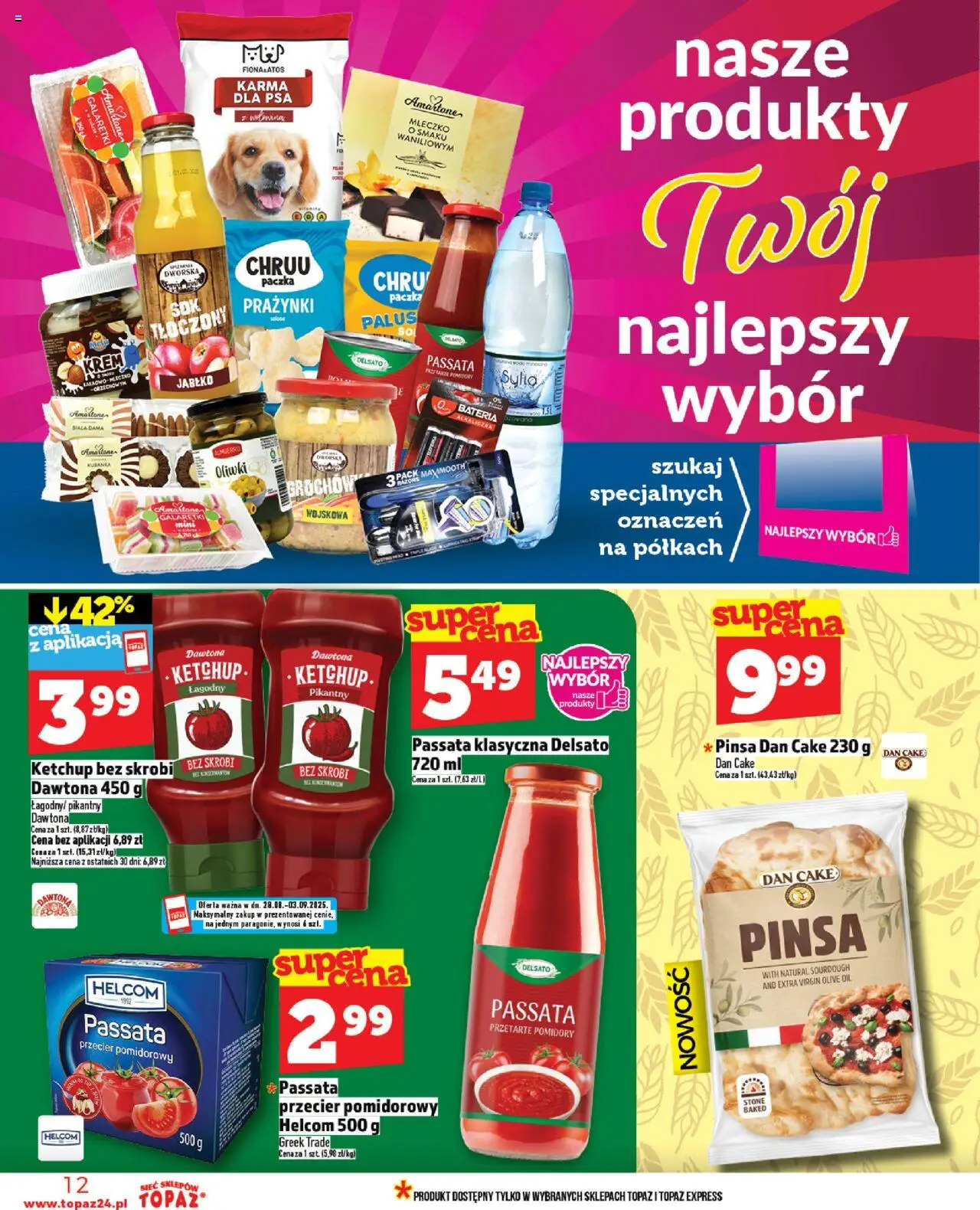 Topaz Gazetka od 28.08.2025 | Strona: 12 | Produkty: Bateria, Pomidory, Pinsa, Krem