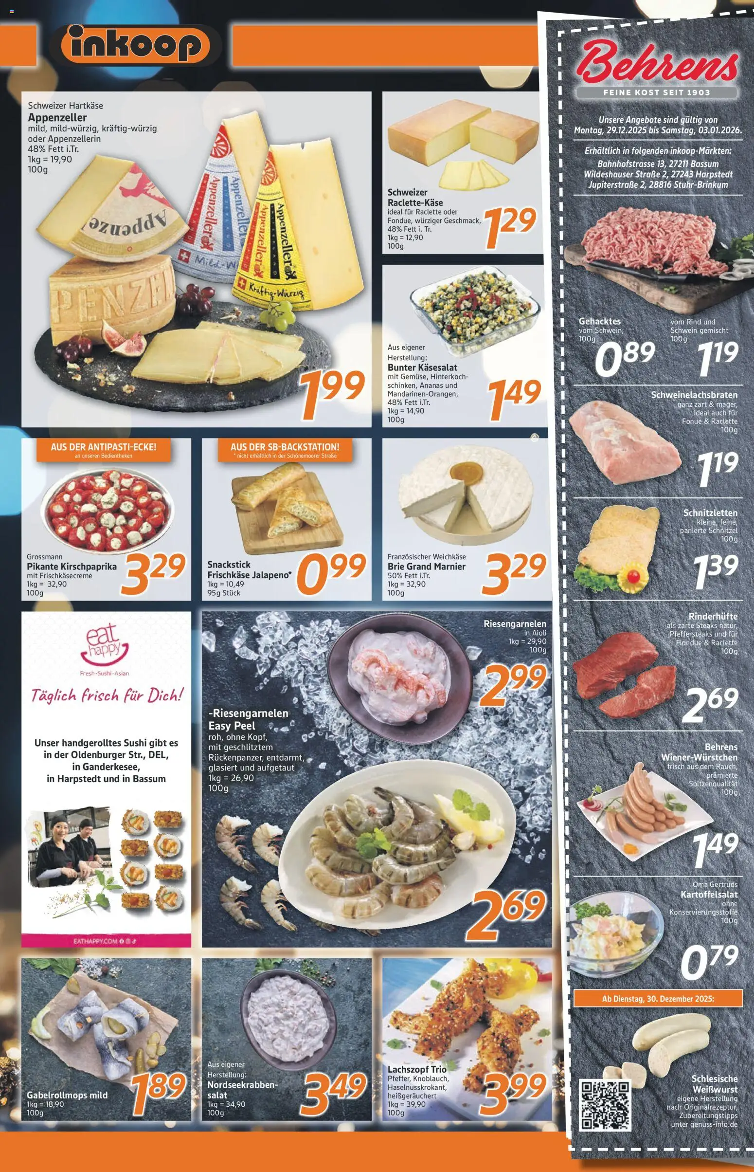 Inkoop Prospekt – gültig ab 29.12.2025 | Seite: 4 | Produkte: Weißwurst, Ananas, Raclette, Salat