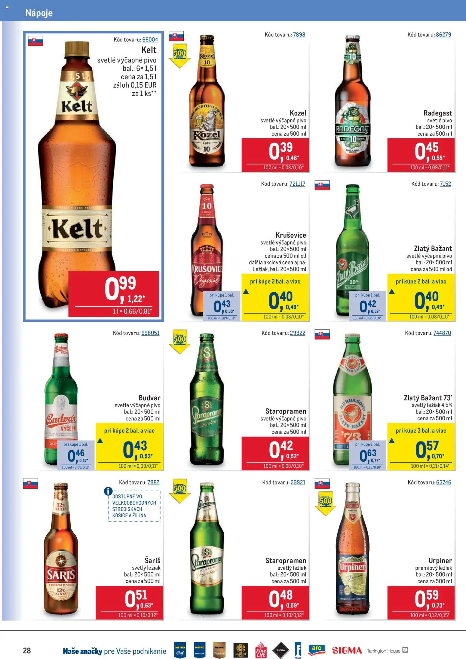 Nové Metro akcie – leták je platný od 11.02.2026 | Strana: 28 | Produkty: Budvar, Zlatý Bažant, Staropramen, Urpiner
