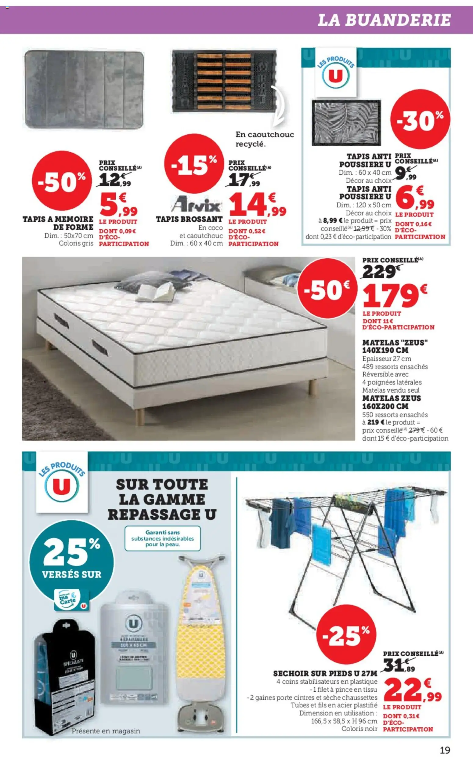 {H1} | Page: 19 | Produits: Séchoir, Poignées, Matelas, Tapis