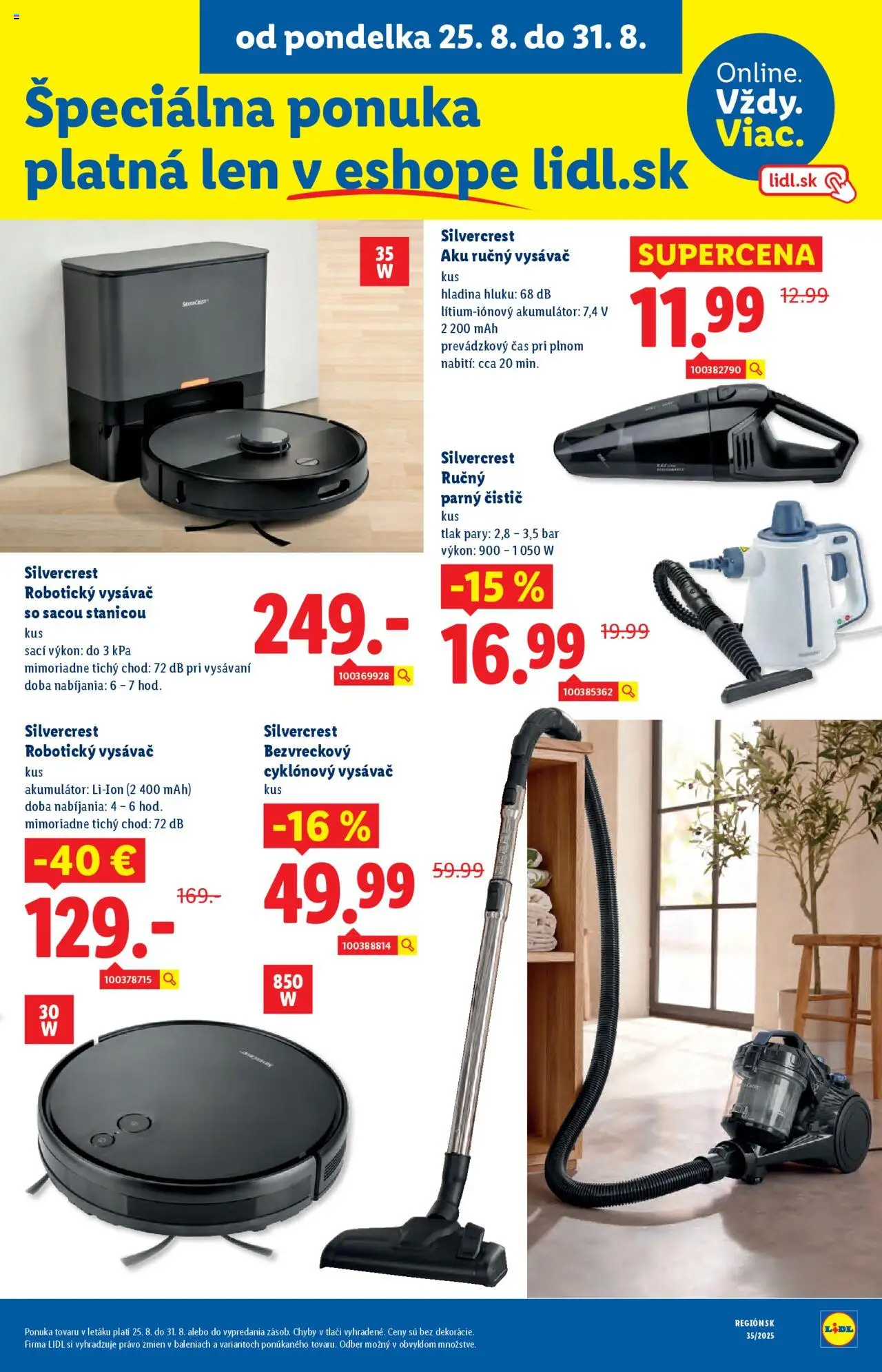 Lidl leták │ platný od 25.08.2025 | Strana: 62 | Produkty: Robotický vysávač, Parný čistič, Aku, Akumulátor
