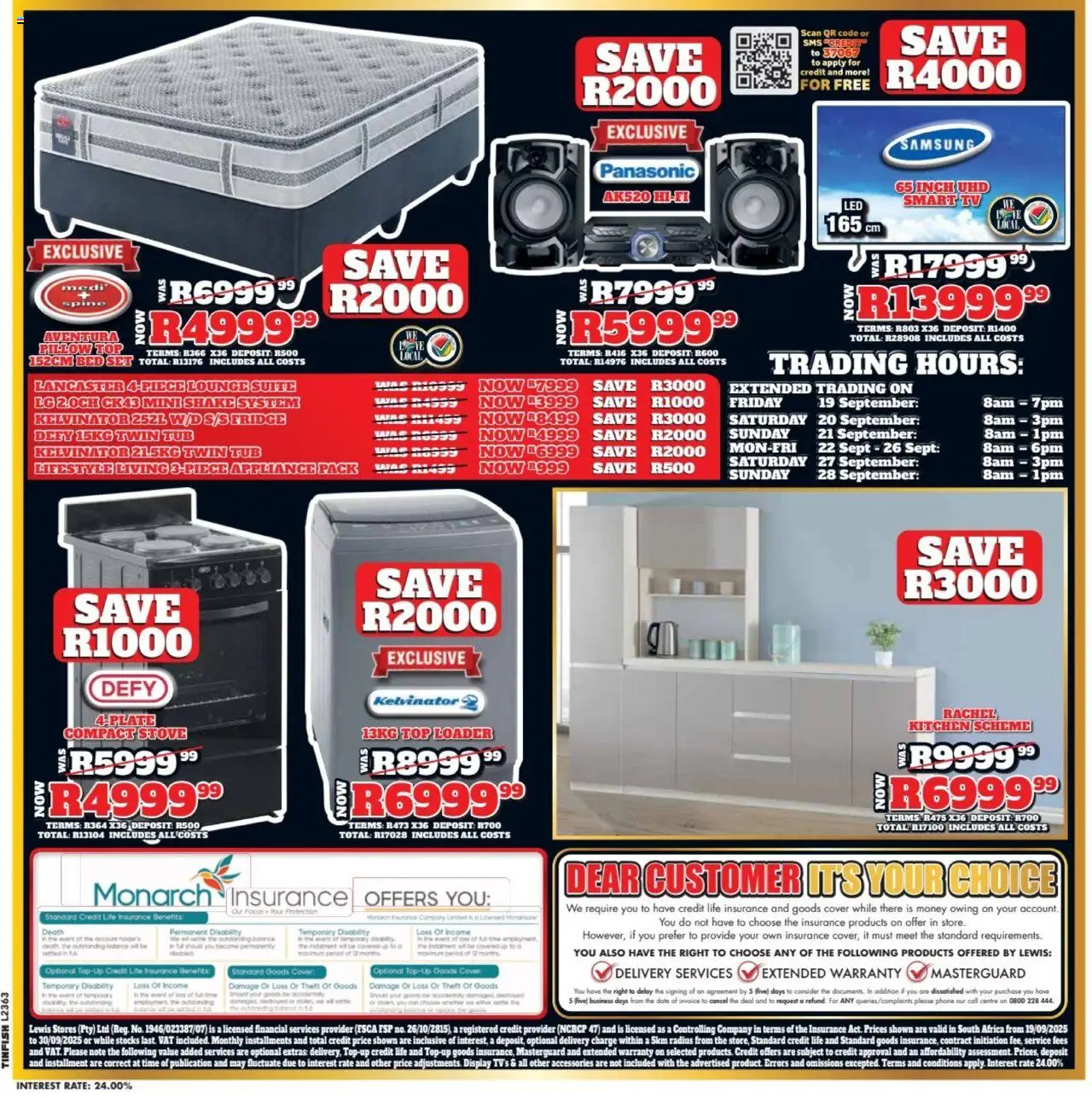 New Lewis Stores catalogue – valid from 19.09.2025 | Page: 3 | Products: Phone, Bed, Fridge, Lounge suite