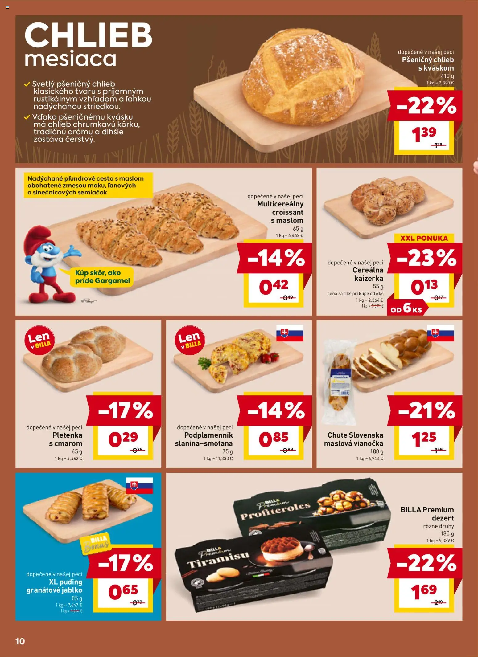 Nové Billa akcie – leták je platný od 02.01.2026 | Strana: 10 | Produkty: Chlieb, Croissant, Vianočka, Puding