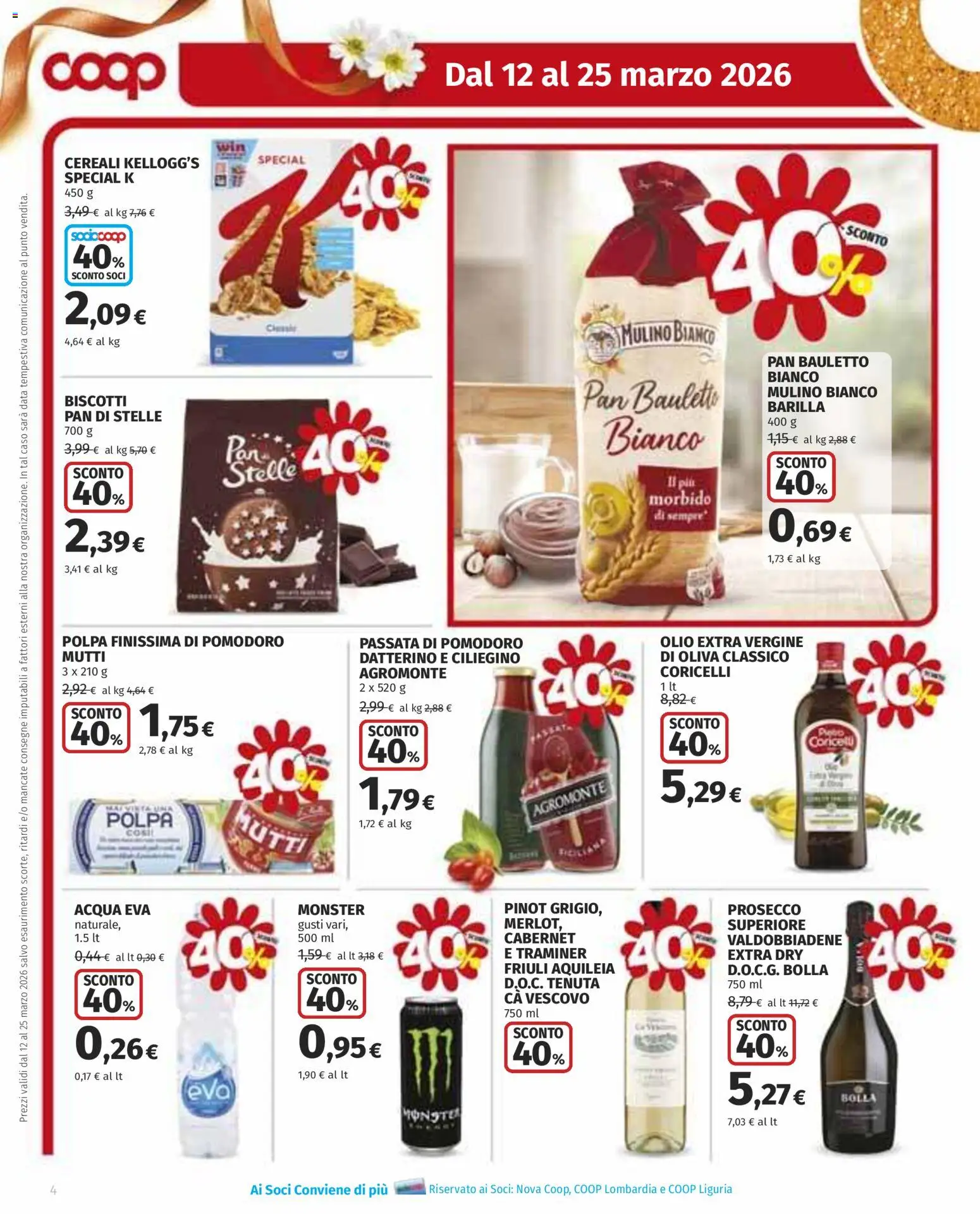 Volantino COOP del 12.03.2026 | Pagina: 4 | Prodotti: Biscotti, Prosecco, Pomodoro, Passata di pomodoro
