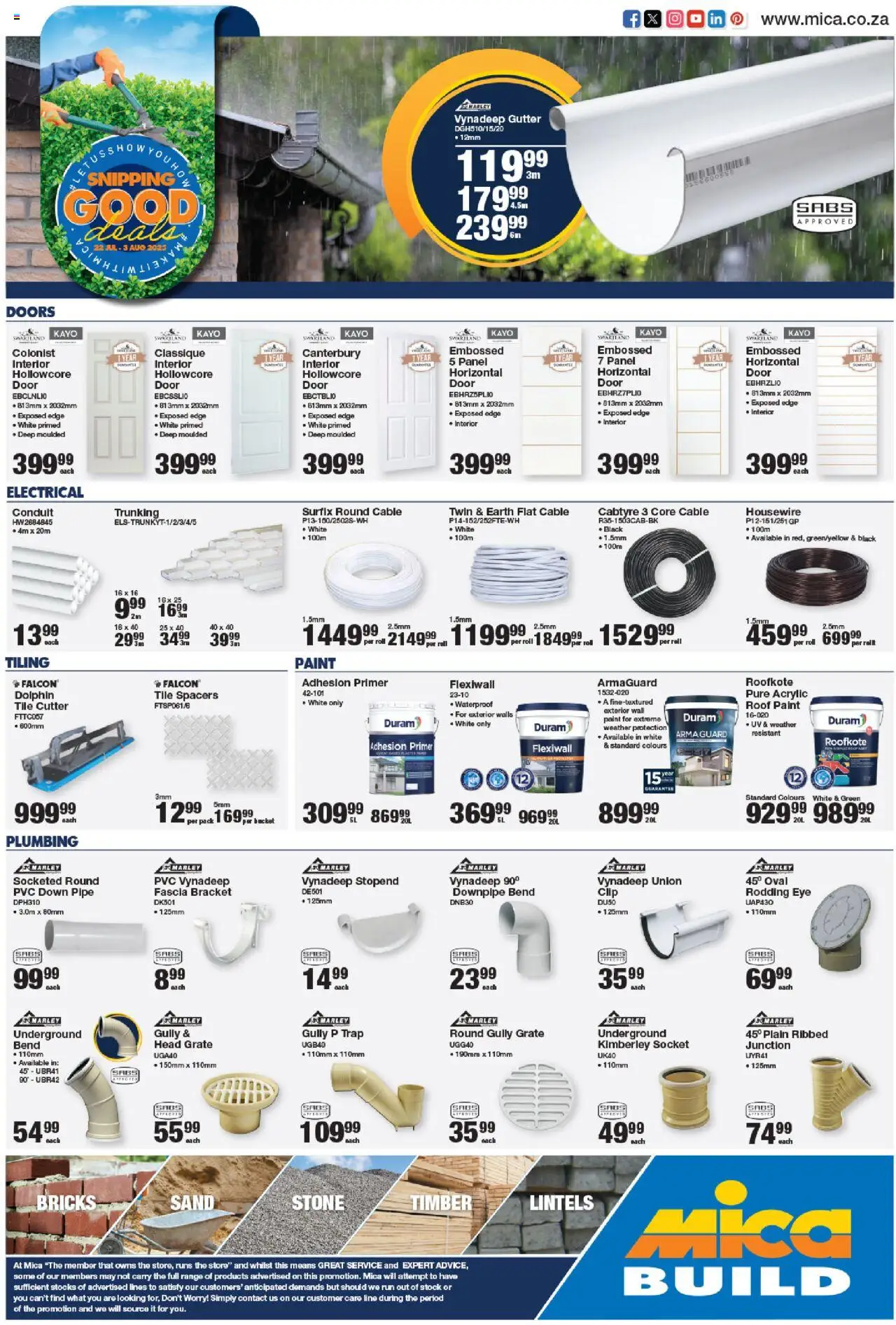 MICA Eastern / Western Cape Build │ valid from 22.07.2025 | Page: 1 | Products: Cable, Paint, Socket, Pipe