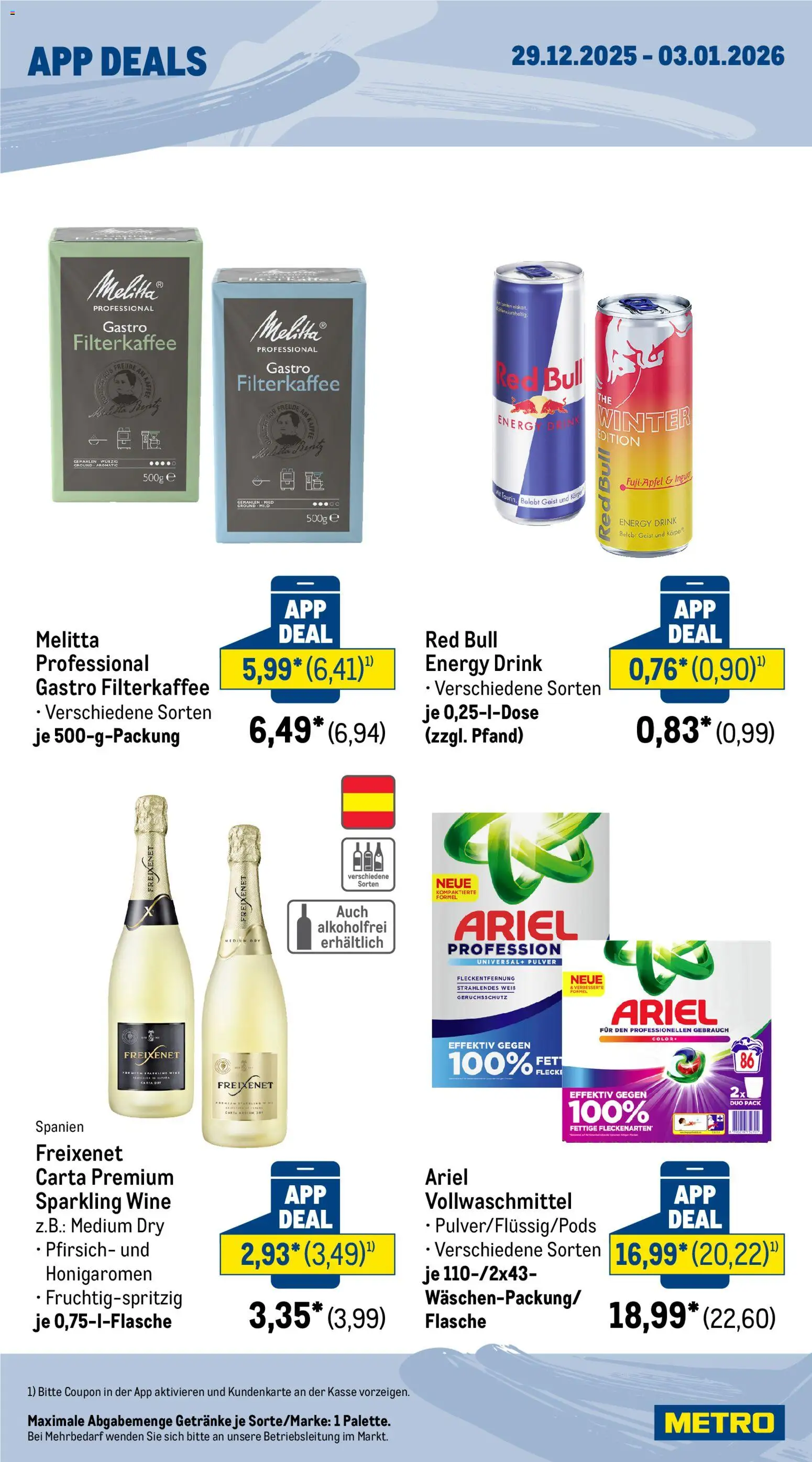 Metro App Deals – gültig ab 29.12.2025 | Seite: 2 | Produkte: Red bull, Energy, Ariel, Kaffee